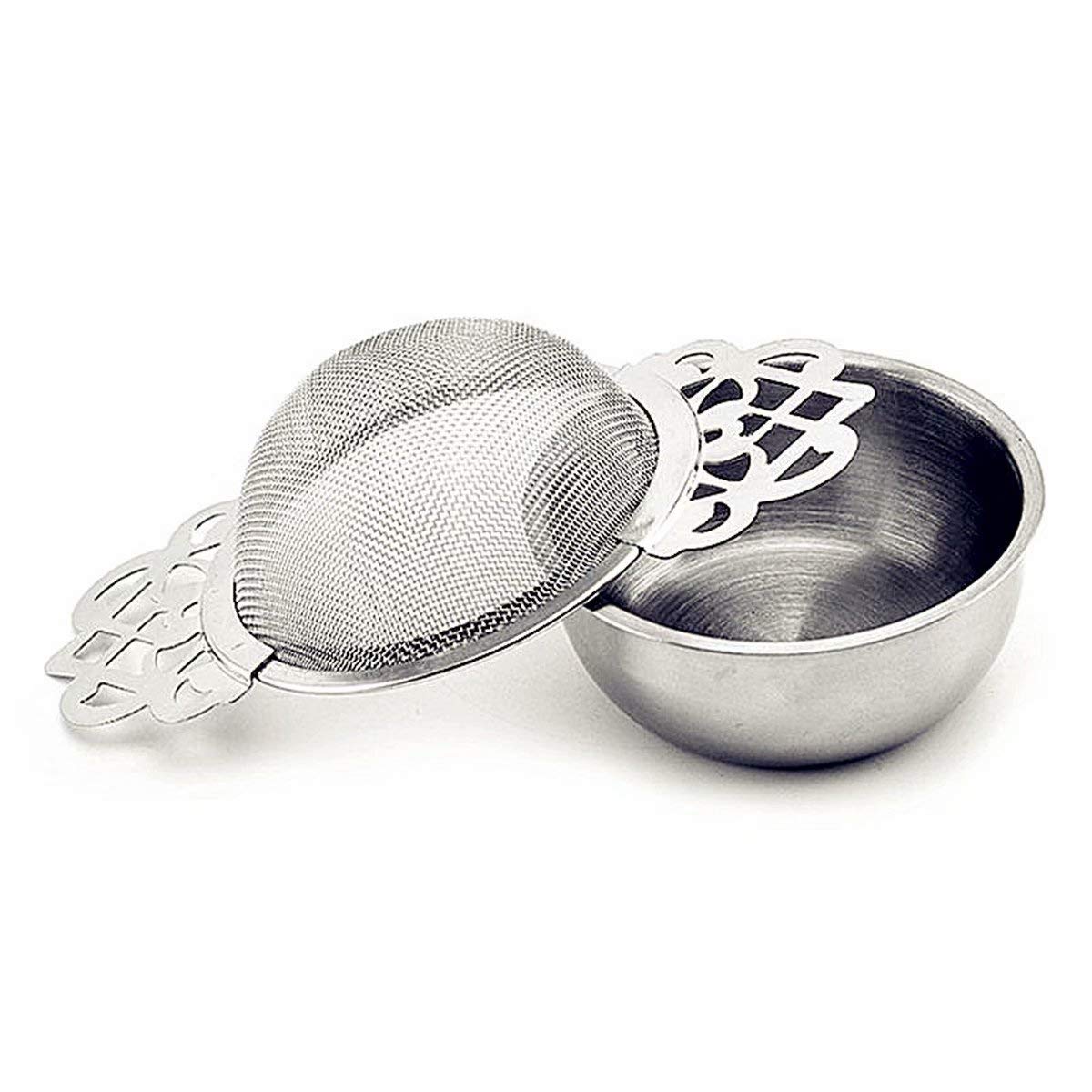 Premium 4-Inch Stainless Steel Mesh Tea Strainer with Drip Bowl - Fine Cooking Filter for Loose Leaf Tea, Coffee, Herbs & Spices - Perfect for Tea Brewing, French Press & Kitchen Prep