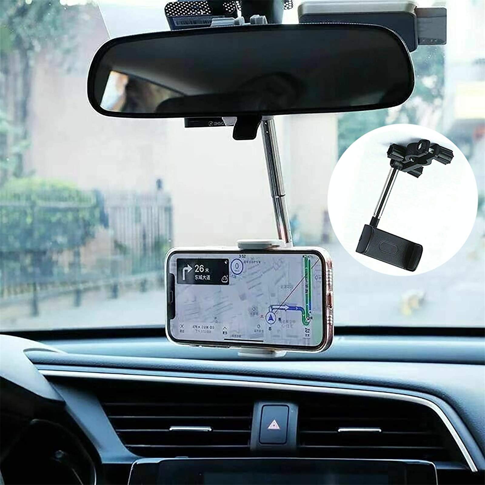OWSEN 360° Rotating Car Rearview Mirror Phone Mount Holder - Universal Smartphone & GPS Stand for Safe Driving | Perfect for Uber, Lyft, Delivery & Road Trips