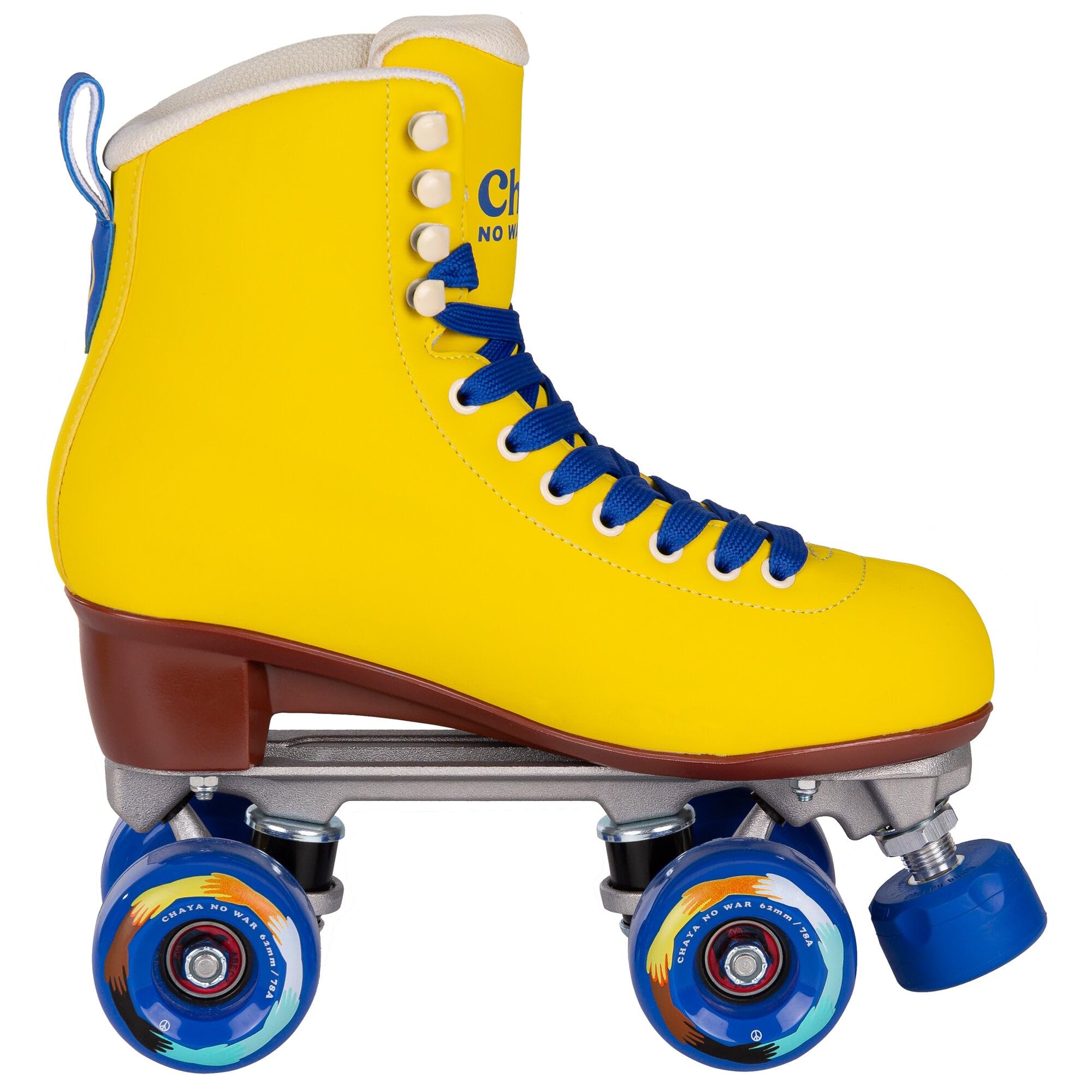 Chaya Deluxe NO WAR Roller Skates - Blue & Yellow Quad Skates for Women & Men - Perfect for Outdoor Skating, Rink, Roller Derby & Fitness