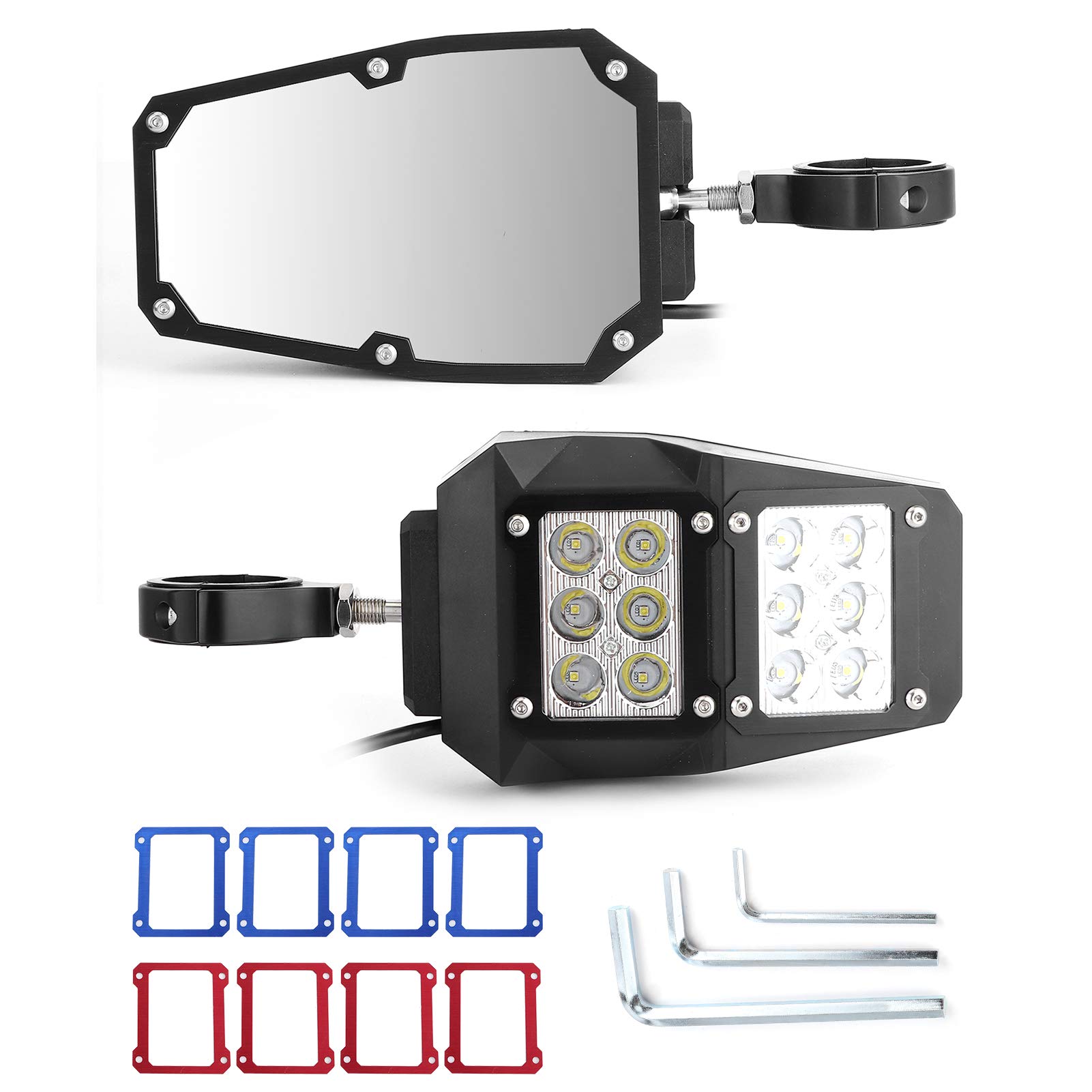 360° Adjustable UTV Side Rear View Mirror with LED Lights - Compatible with RZR/Ranger - Enhanced Visibility for Off-Road Adventures & Night Driving
