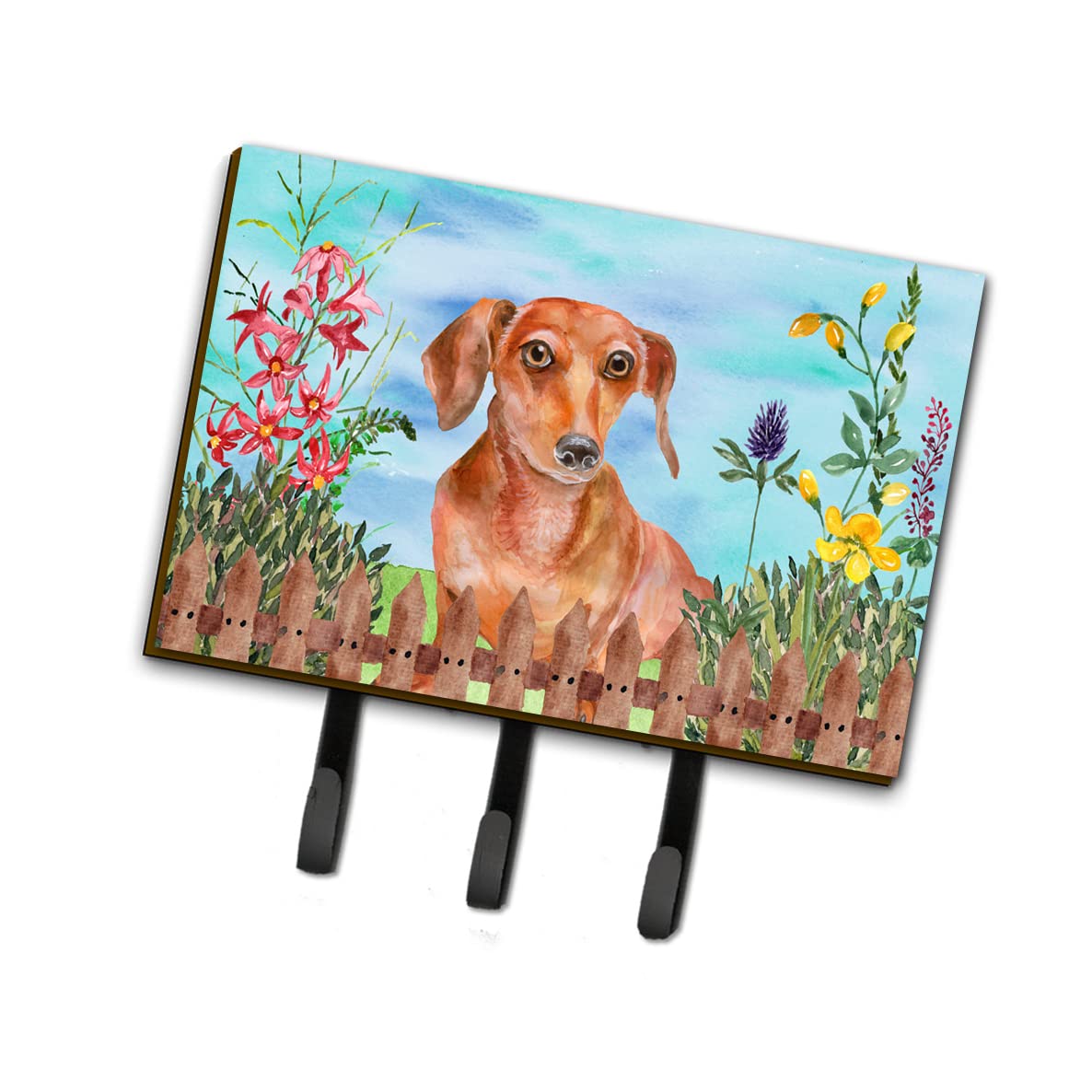 Caroline's Treasures CK1269TH68 Red Dachshund Wall Hook Set - Spring Leash & Key Holder, Coat Rack, Towel Hanger - Perfect for Entryway, Kitchen, Bathroom Organization