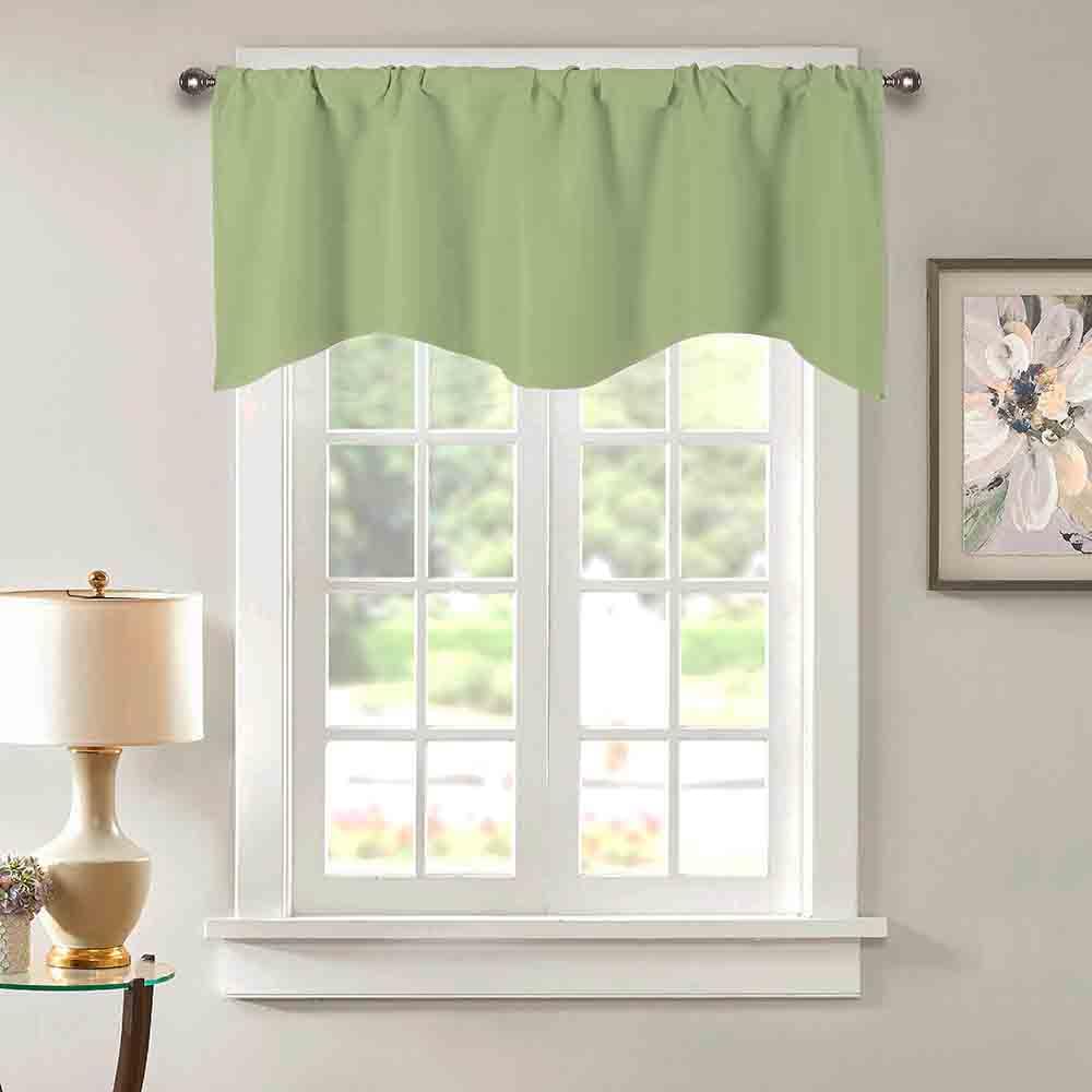Blackout Valance Curtains with Primitive Scalloped Design - 52x18 Inch Sage Green Window Treatment for Kitchen, Living Room & Bedroom - Perfect for Light Control and Home Decor