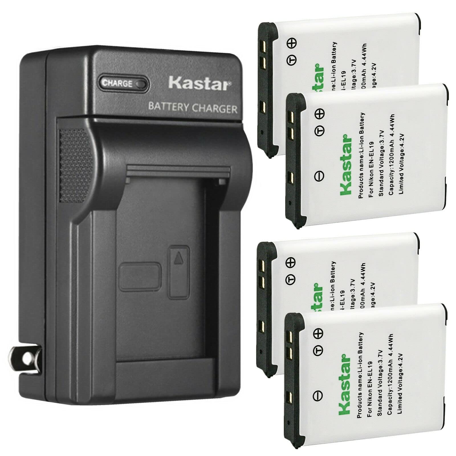 Kastar 4-Pack EN-EL19 Replacement Battery and AC Wall Charger for Nikon Coolpix S2800 S3100 S3200 S3300 S3400 S3500 S3600 S3700 Digital Cameras - Perfect for Travel Photography and Everyday Use