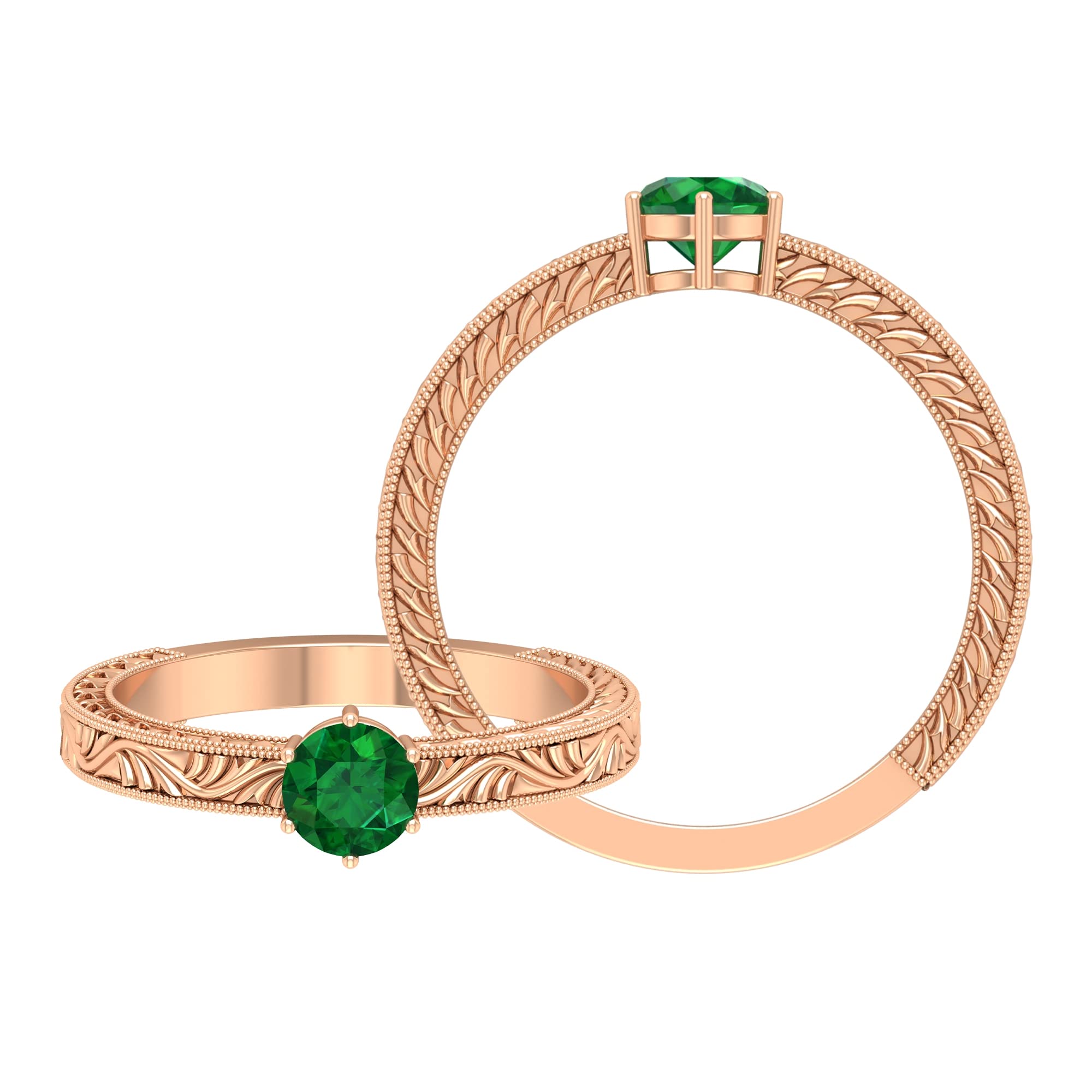 1/2 CT Emerald Promise Ring for Women - 5mm Green Solitaire May Birthstone Ring in 14K Solid Gold with Engraving - Perfect for Anniversaries, Engagements & Special Occasions