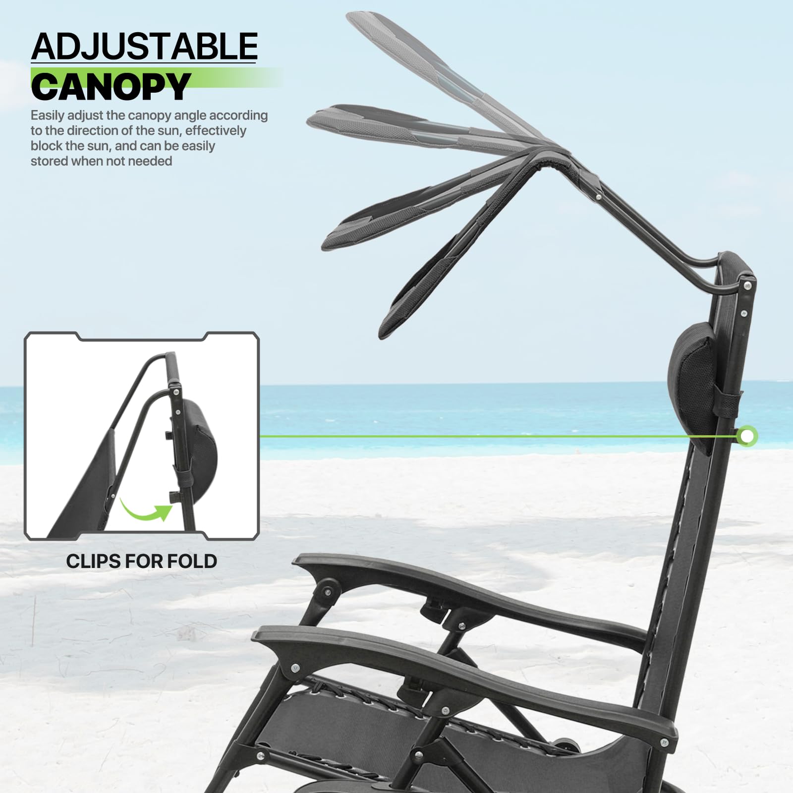 Magshion Oversized Zero Gravity Lounge Chairs Set of 2 with Adjustable Canopy - Foldable Patio Recliners with Footrest - 29 Inch Outdoor Relaxation Chairs in Black - Perfect for Backyard, Poolside & Beach Use