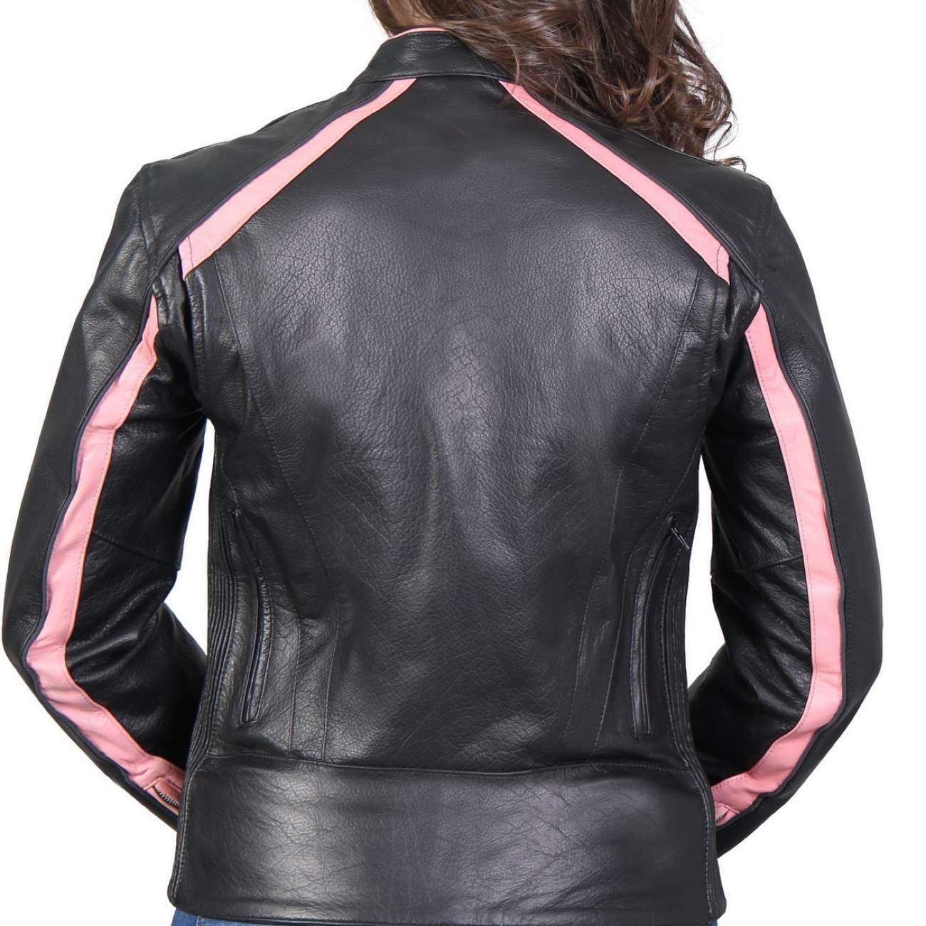 Hot Leathers Women's Striped Motorcycle Jacket with Reflective Piping - Stylish Biker Jacket for Riding & Night Safety | Perfect for Motorcycle Enthusiasts & Urban Fashion