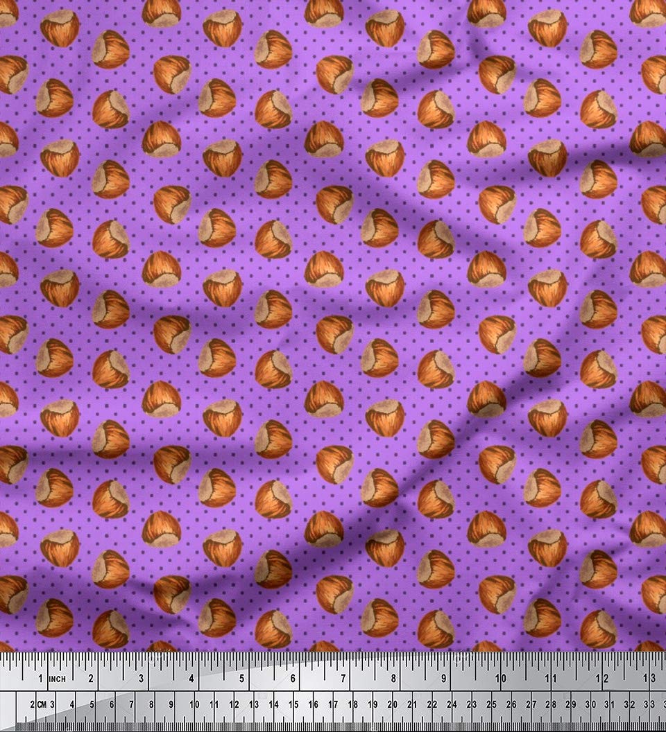 Soimoi Moss Georgette Purple Fabric by The Yard - 42 Inch Wide Tropical Dot & Coconut Fruits Printed Fabric for DIY Crafts, Dresses, Curtains & Home Decor