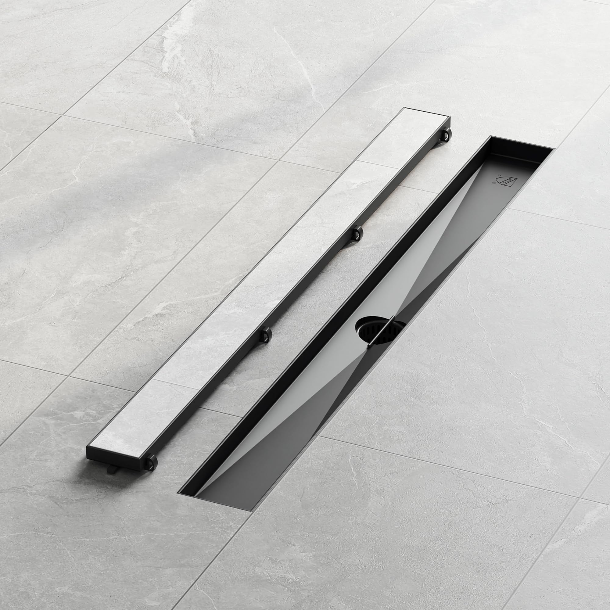 28-Inch Black Linear Shower Drain with 2-in-1 Flat & Tile Insert - Adjustable Leveling Feet & Hair Strainer - Modern Bathroom Floor Drain for Tile & Stone Showers - Perfect for Luxury Home & Spa Renovations