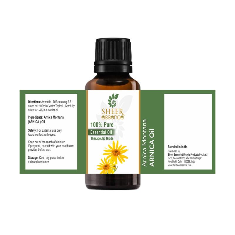 100% Pure Arnica Essential Oil (Arnica Montana) - 33.8oz Therapeutic Grade Undiluted Oil in Aluminum Bottle - For Skin Care, Hair Growth & Aromatherapy - Perfect for Massage, Pain Relief & Relaxation - Free DHL Express Shipping
