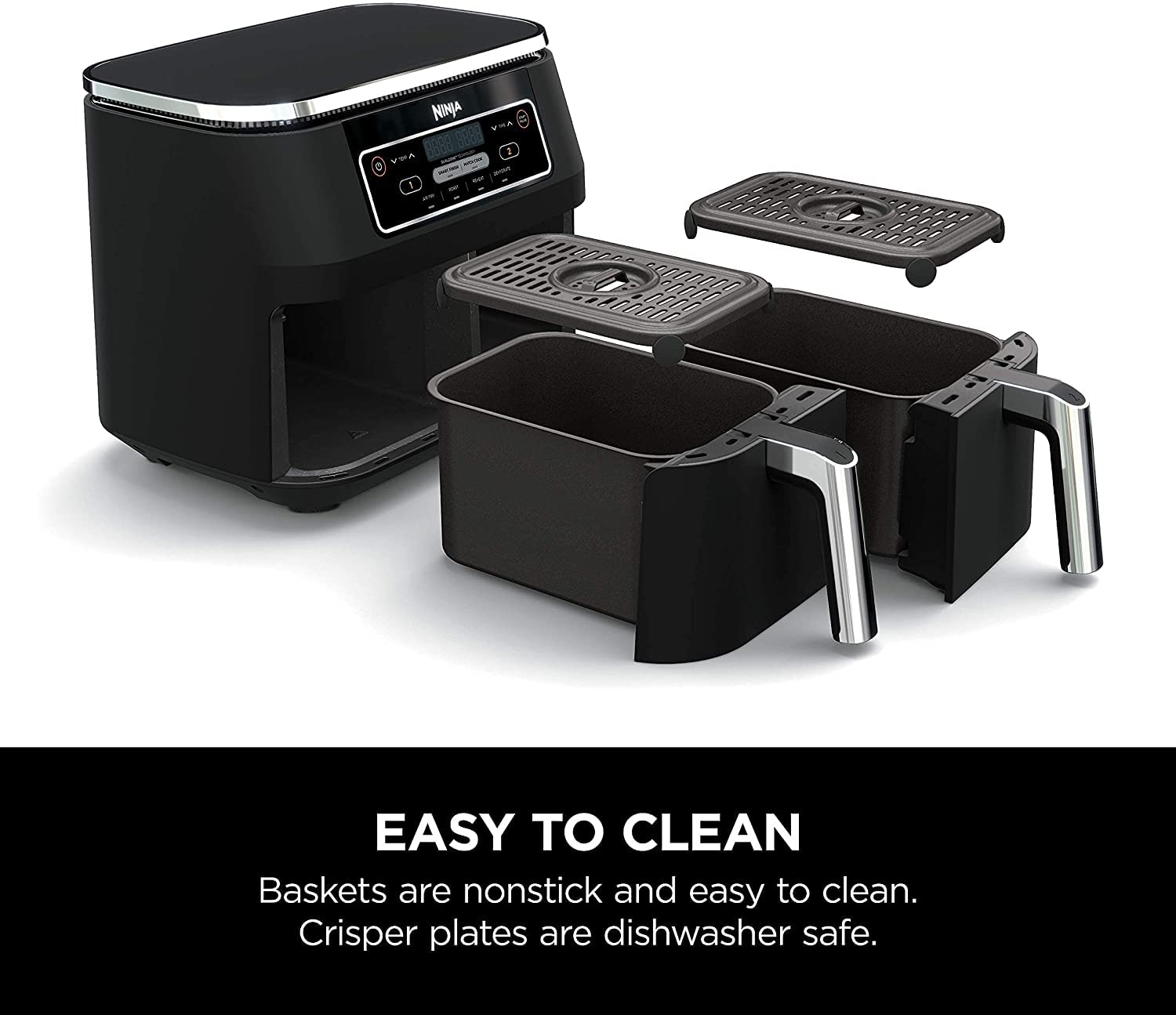 Ninja DZ100 Foodi 4-in-1 8-Quart 2-Basket Air Fryer with DualZone Technology - Certified Renewed (Black) | Perfect for Family Meals, Healthy Cooking & Quick Weeknight Dinners