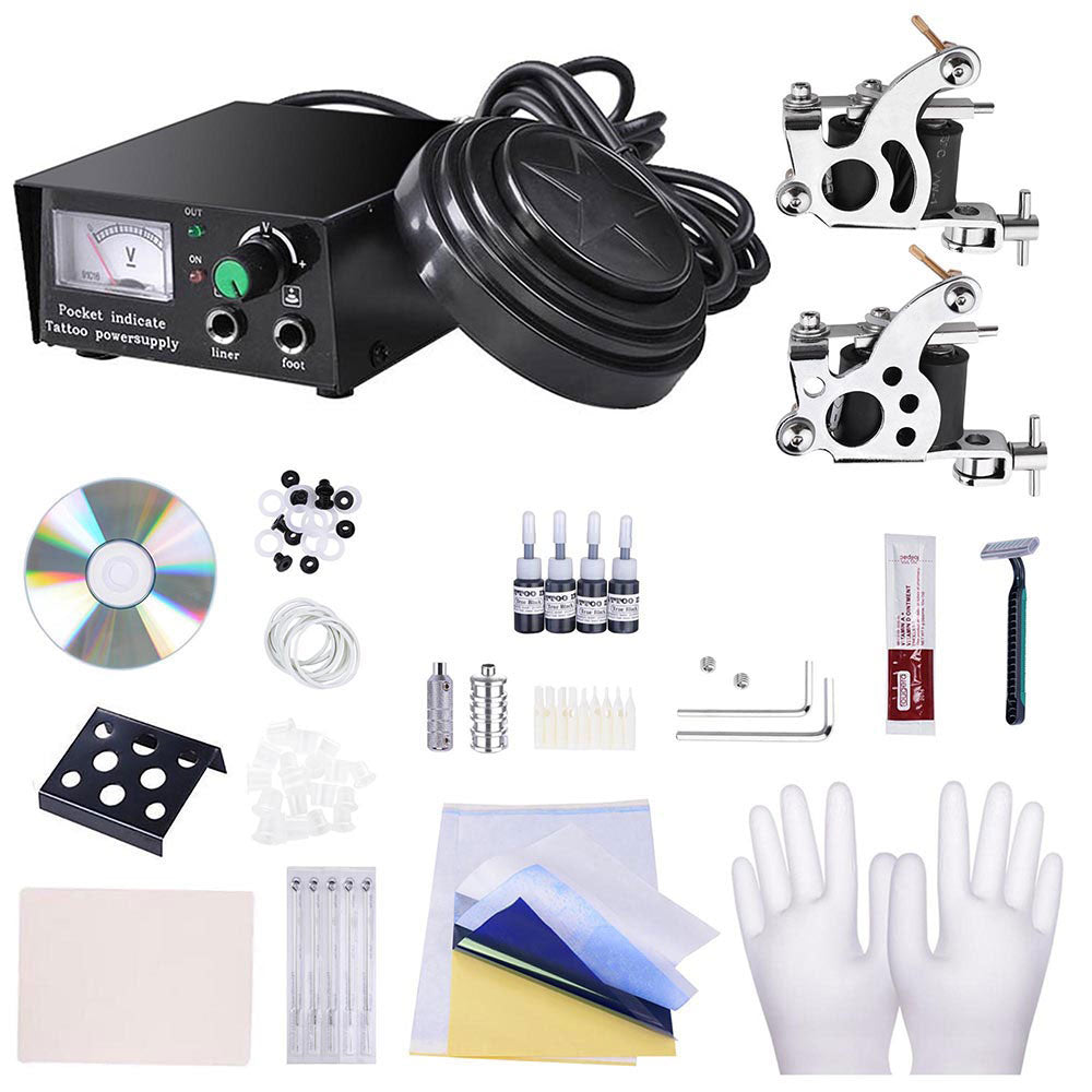 Professional 2 Tattoo Machine Kit with Power Supply & 4 Ink Colors - Complete Tattoo Starter Set for Artists & Beginners - Perfect for Home Studios & Professional Tattoo Shops