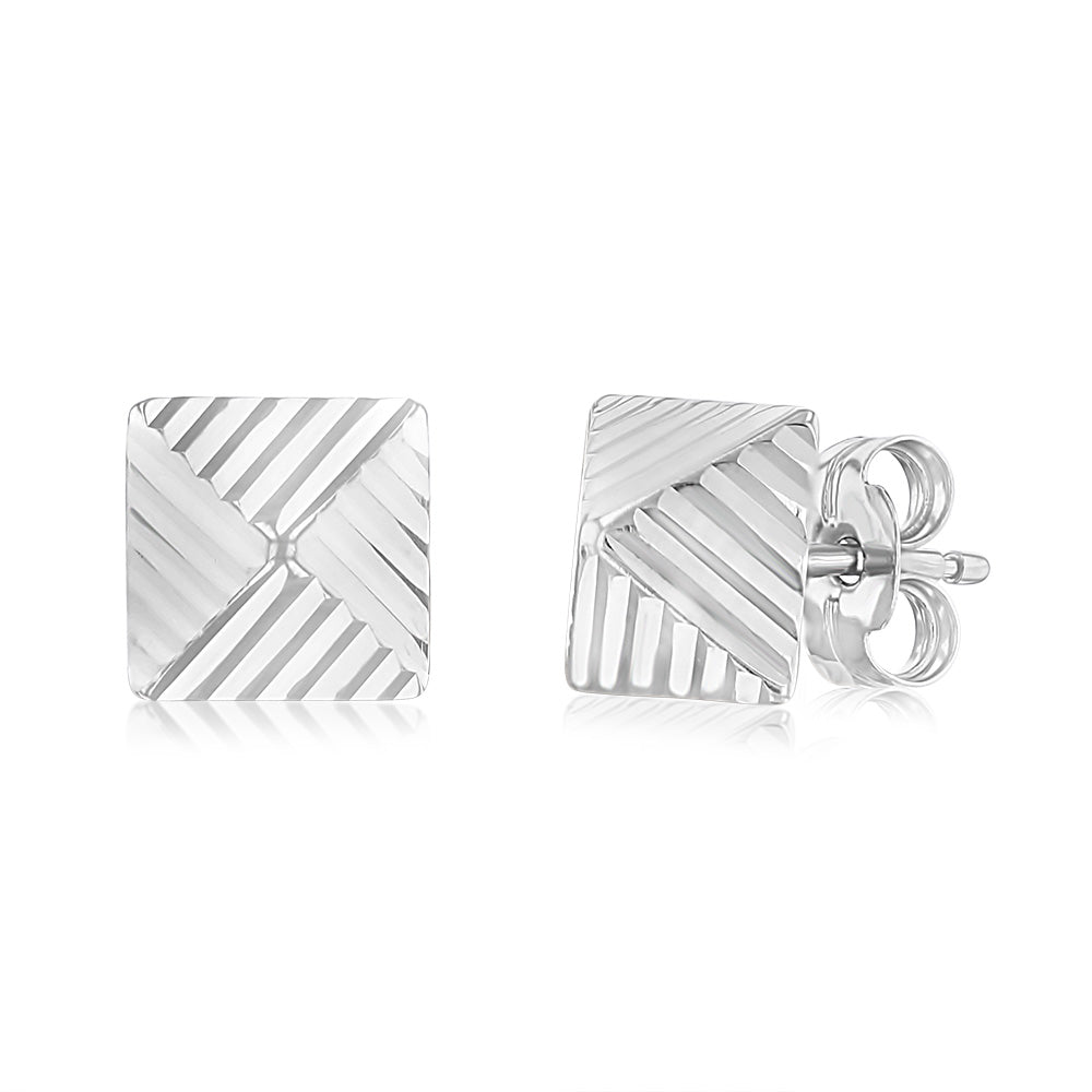 9ct White Gold 6mm Ribbed Pyramid Stud Earrings for Women - Elegant Minimalist Jewelry for Everyday Wear, Date Night & Special Occasions