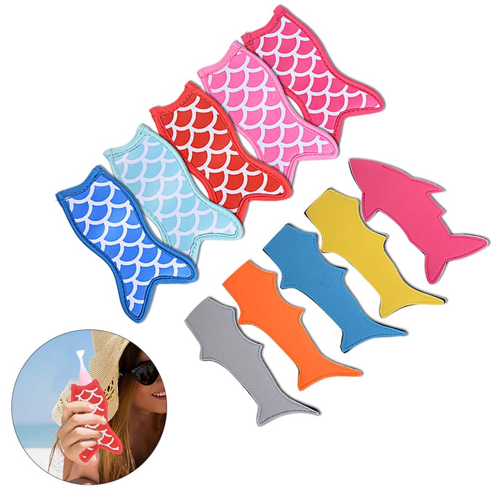 10 Pack Reusable Ice Pop Holders - Mermaid & Shark Popsicle Sleeves for Freezer Pops, DIY Frozen Treat Bags - Perfect for Summer Parties, Kids Snacks & Outdoor Picnics