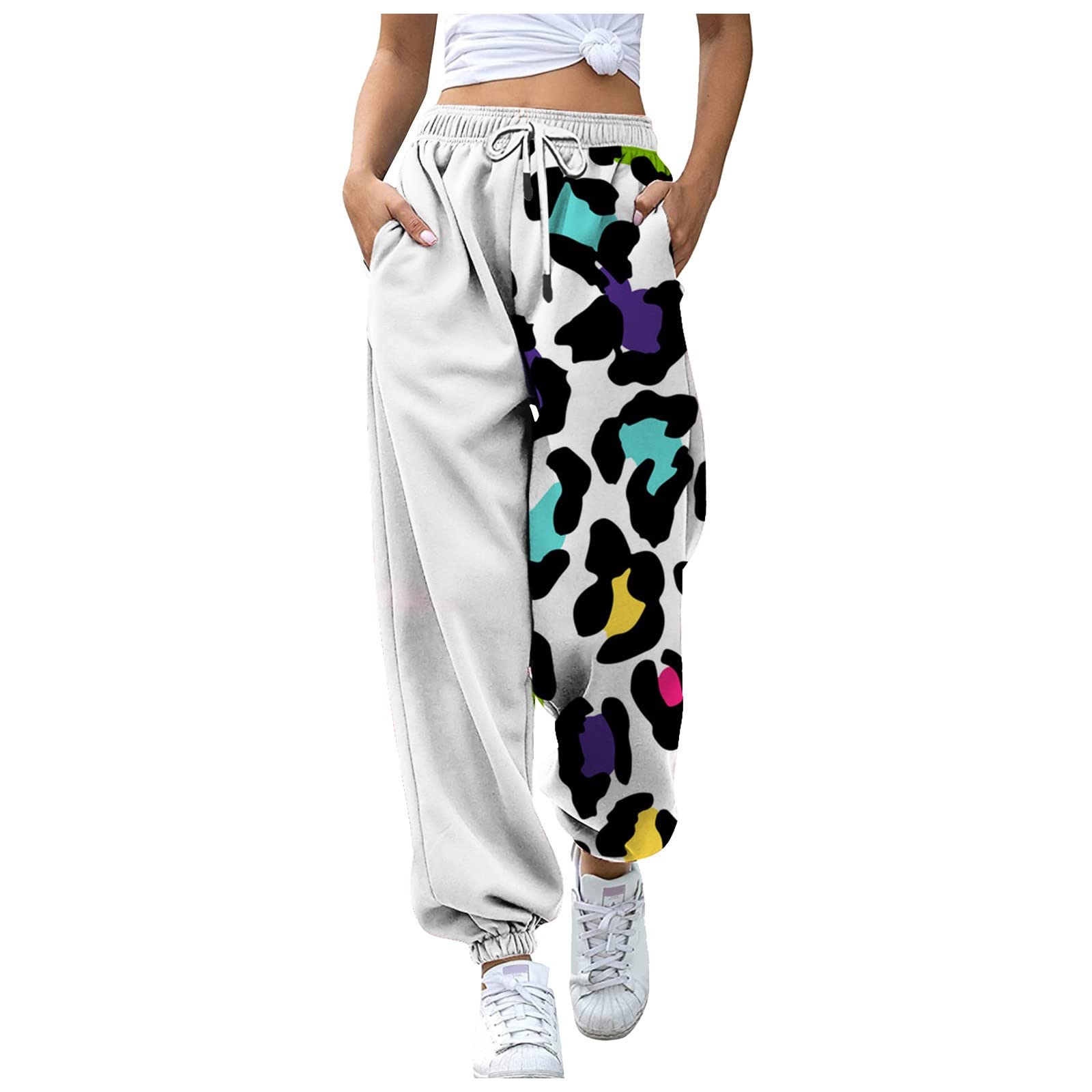 Women's Summer Printed Pencil Pants - Stretchy Elastic Waist Fashion Trousers for Office, Work & Casual Wear