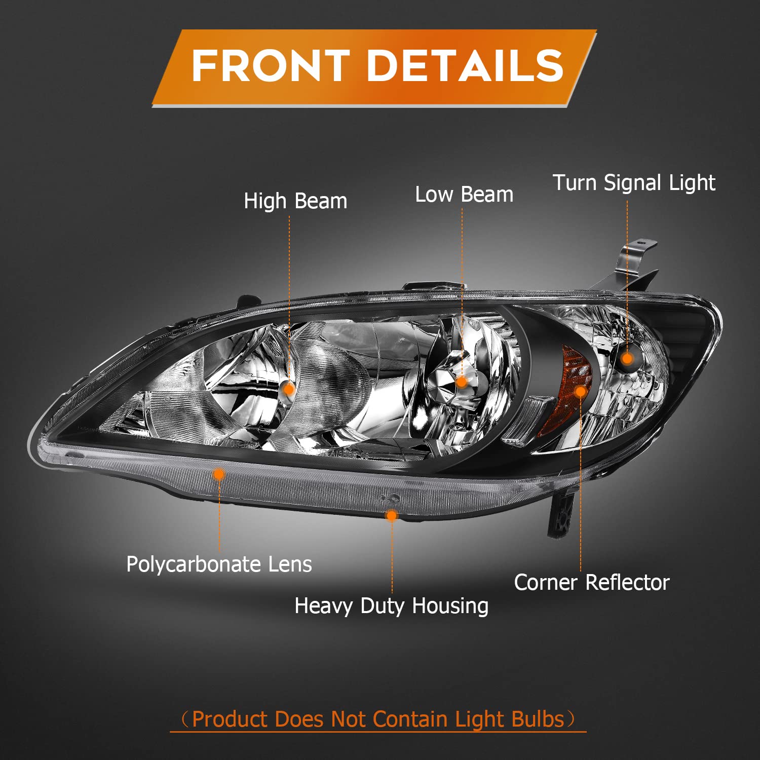 2004-2005 Honda Civic Headlight Assembly - Black Housing with Amber Reflector & Clear Lens (Driver & Passenger Side) | Perfect for Night Driving & Car Restoration Projects