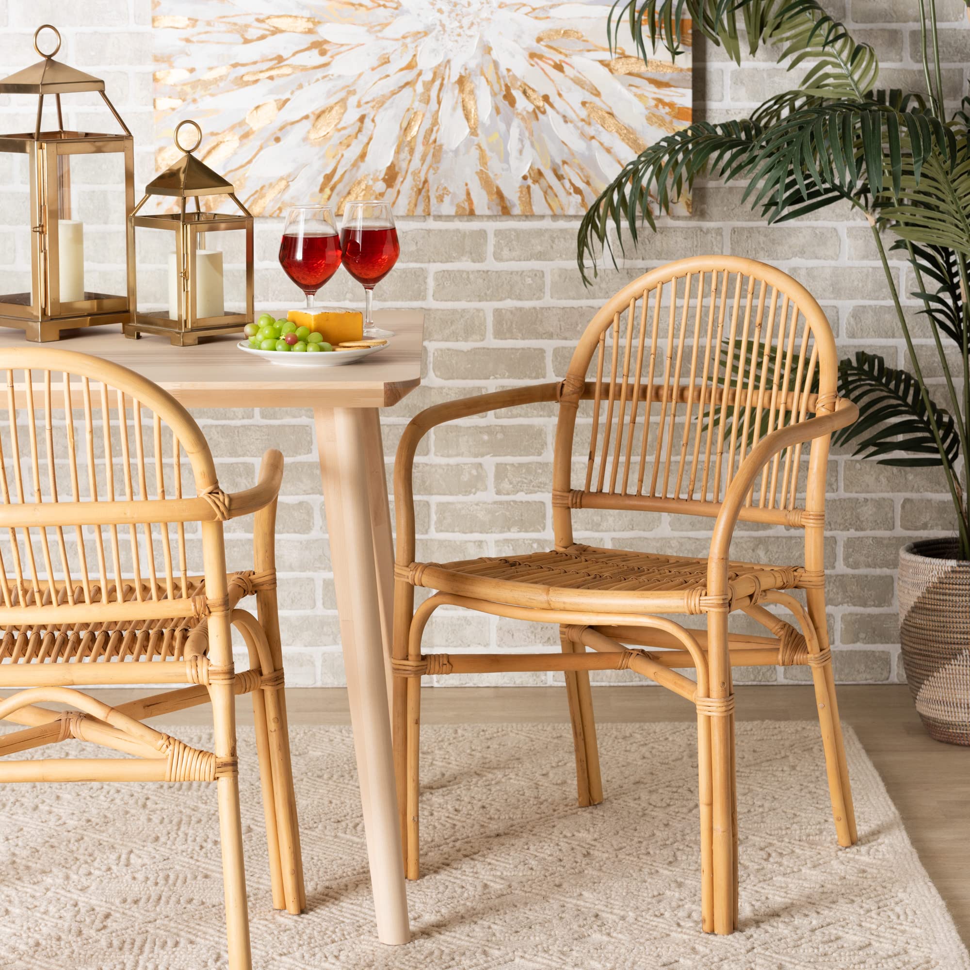 Baxton Studio Tugera Natural Brown Rattan Dining Chair - Modern Woven Seat for Kitchen, Dining Room, and Outdoor Patio Use