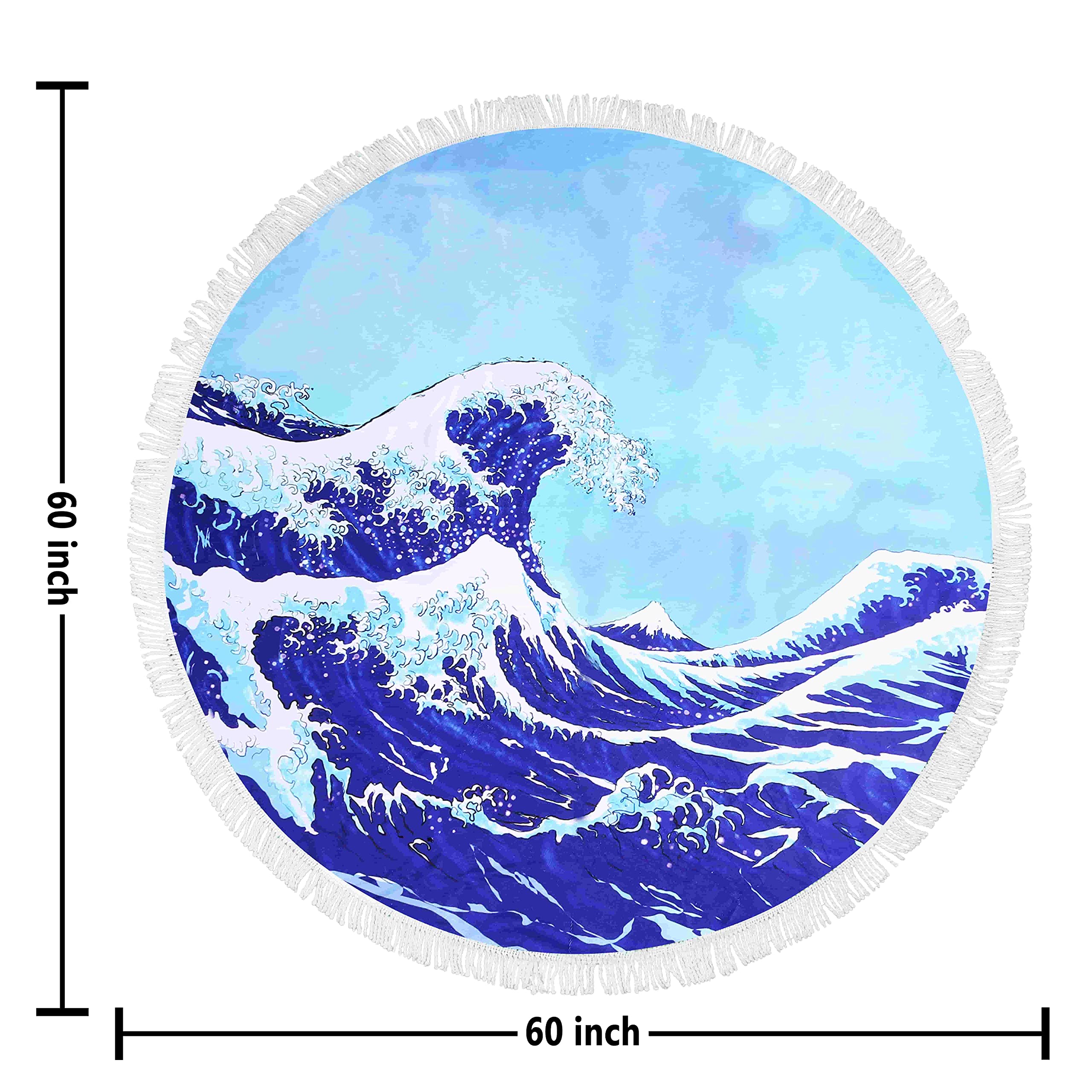 Violet Mist Blue Sea Wave Round Beach Blanket 60