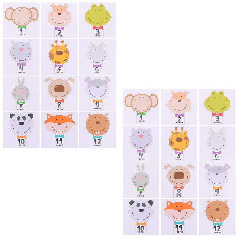 NUOBESTY 2 Sets Baby Monthly Milestone Stickers - Cute Cartoon 12 Month Belly Stickers for Newborn Boys & Girls - Perfect for Baby Photo Shoots, First Birthday Parties & Monthly Growth Tracking