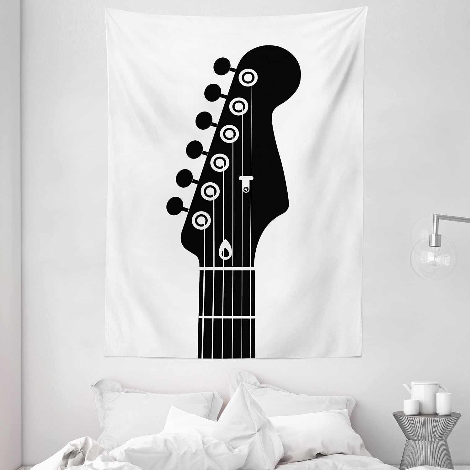 Ambesonne Guitar Tapestry Wall Art - Monochrome Half Guitar Design with Strings, 60x80 Inch Charcoal Grey & White - Perfect for Bedroom, Living Room, Dorm Decor & Music Lover Gifts