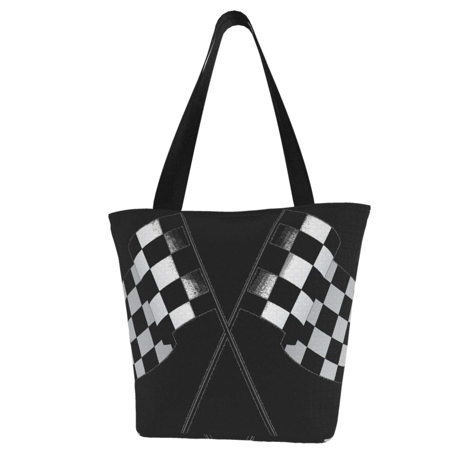 Waterproof Checkered Flags Canvas Shoulder Bag for Women - Casual Handbag, Shopping Tote, Beach & Travel Bag - Perfect for Racing Events, Daily Use & Outdoor Activities