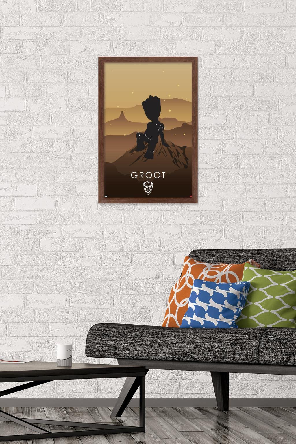 Trends International Marvel Heroic Silhouette - Groot Wall Poster 14.725x22.375 Inches, Mahogany Framed Version - Perfect for Bedroom, Living Room & Office Decor