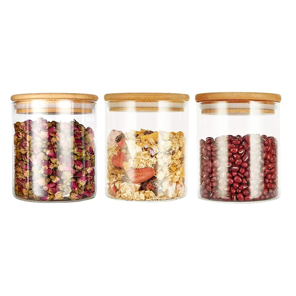 450ml Glass Jars with Bamboo Lids - Airtight Food Storage Containers for Kitchen, Pantry & Office (3-Pack) | Perfect for Cereal, Coffee, Tea, Spices & Dry Goods Organization