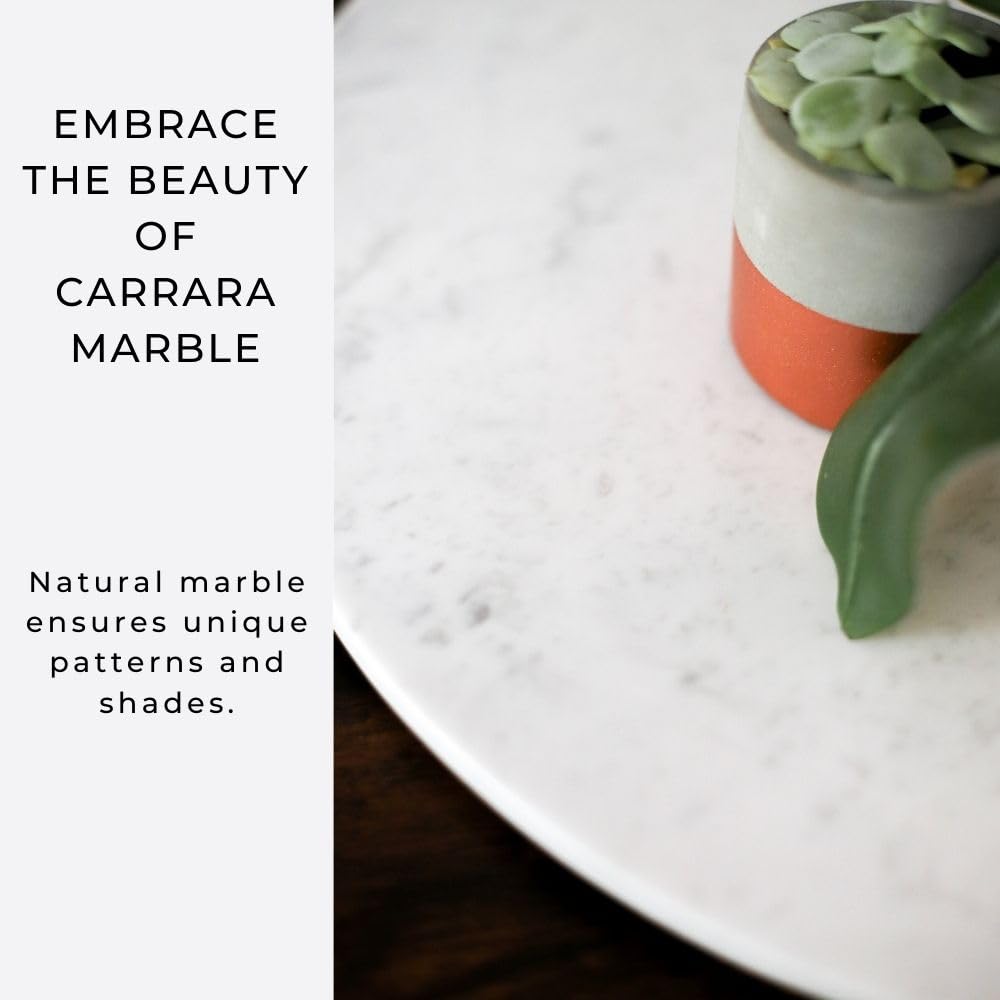 18-Inch Carrara Marble Lazy Susan - Elegant Rotating Serving Tray for Dining Table | Perfect Kitchen Decor & Housewarming Gift | Ideal for Weddings, Parties, and Everyday Entertaining