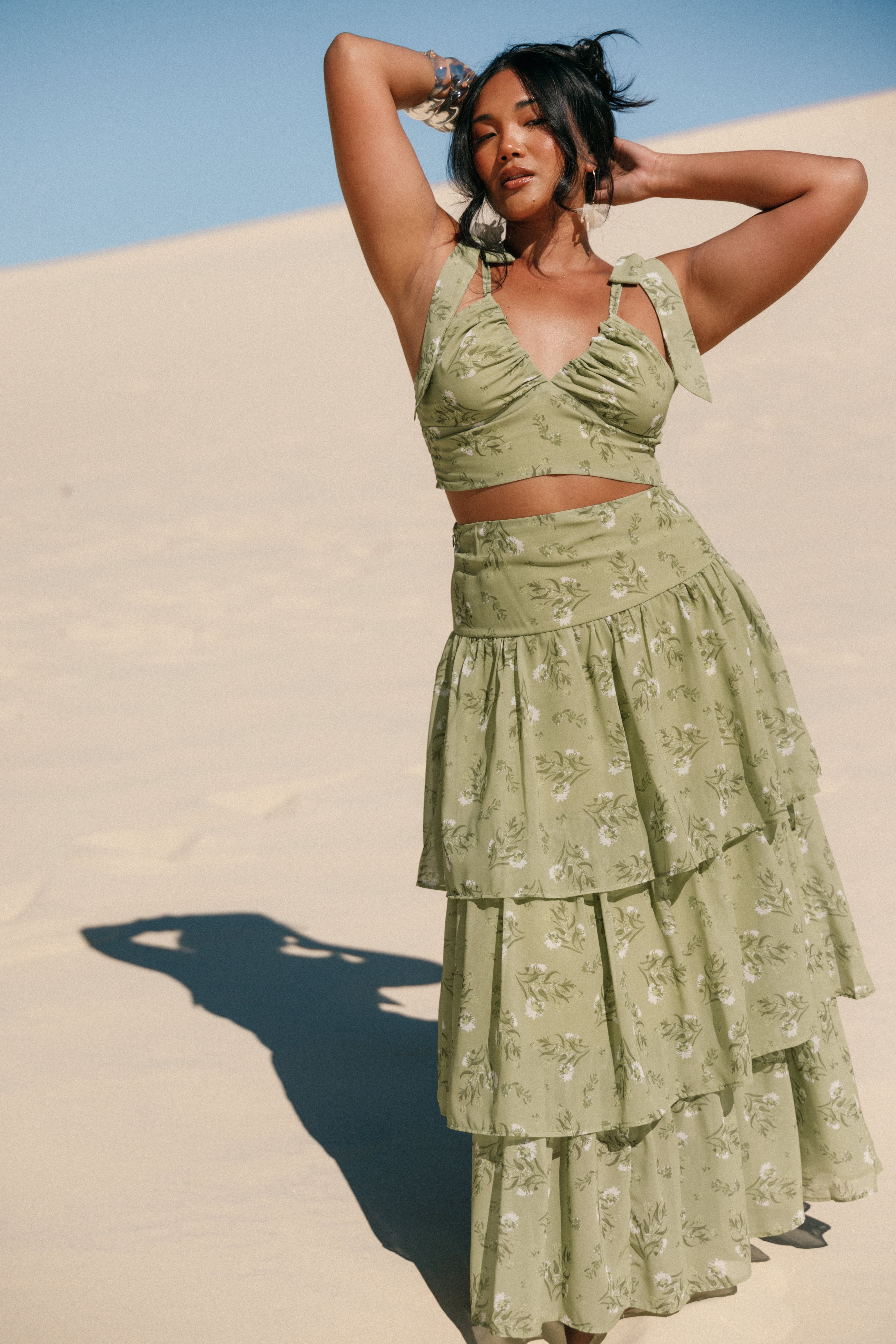 Dorothy Two Piece Set - Sage Botanica Floral Print Women's Outfit | Summer Vacation & Beach Wear for Women