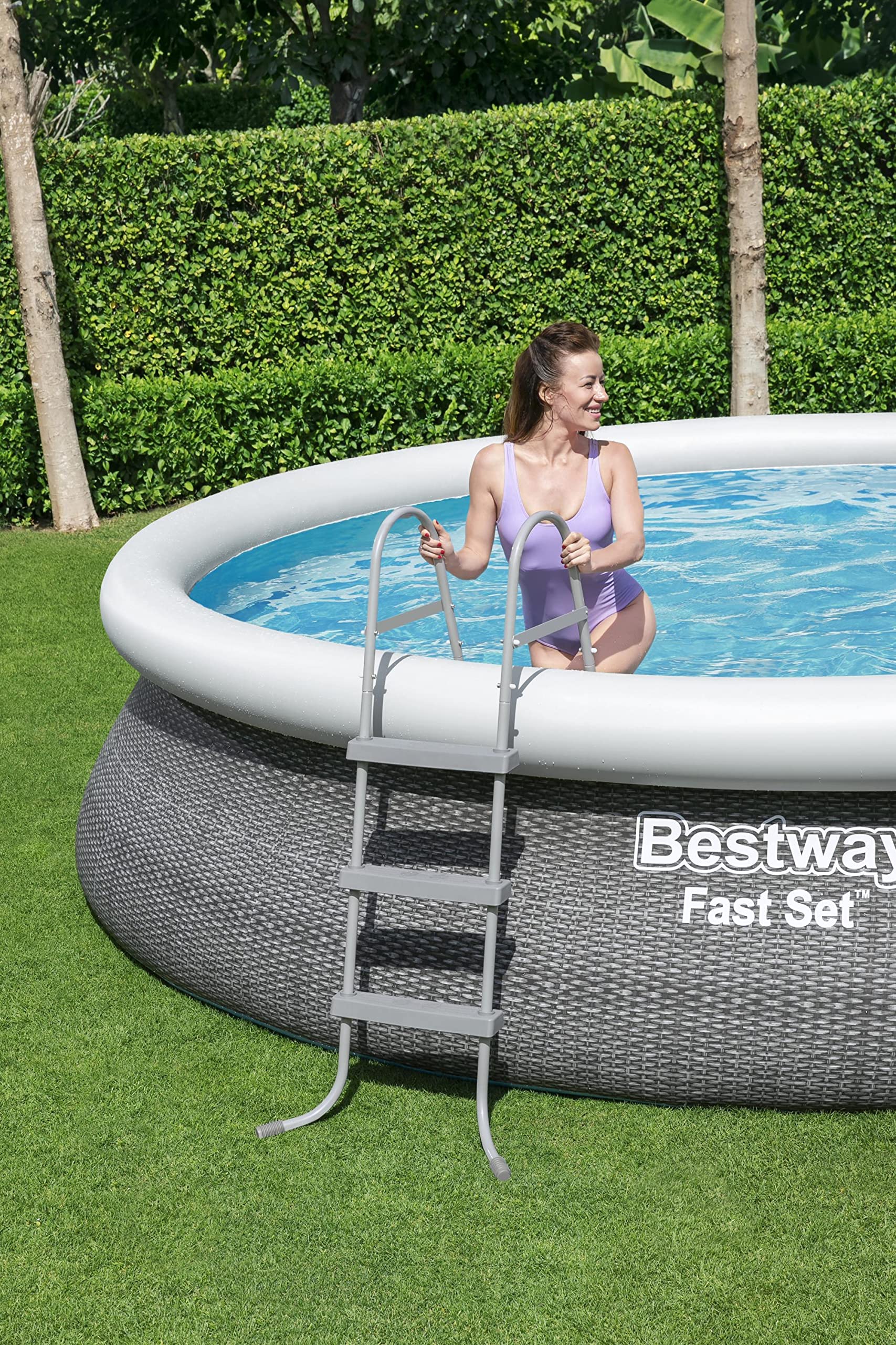 Bestway Fast Set™ 15 Foot Round Inflatable Pool Set with Filter Pump, Ladder, and Cover - Perfect for Backyard Summer Fun, Family Gatherings, and Outdoor Relaxation