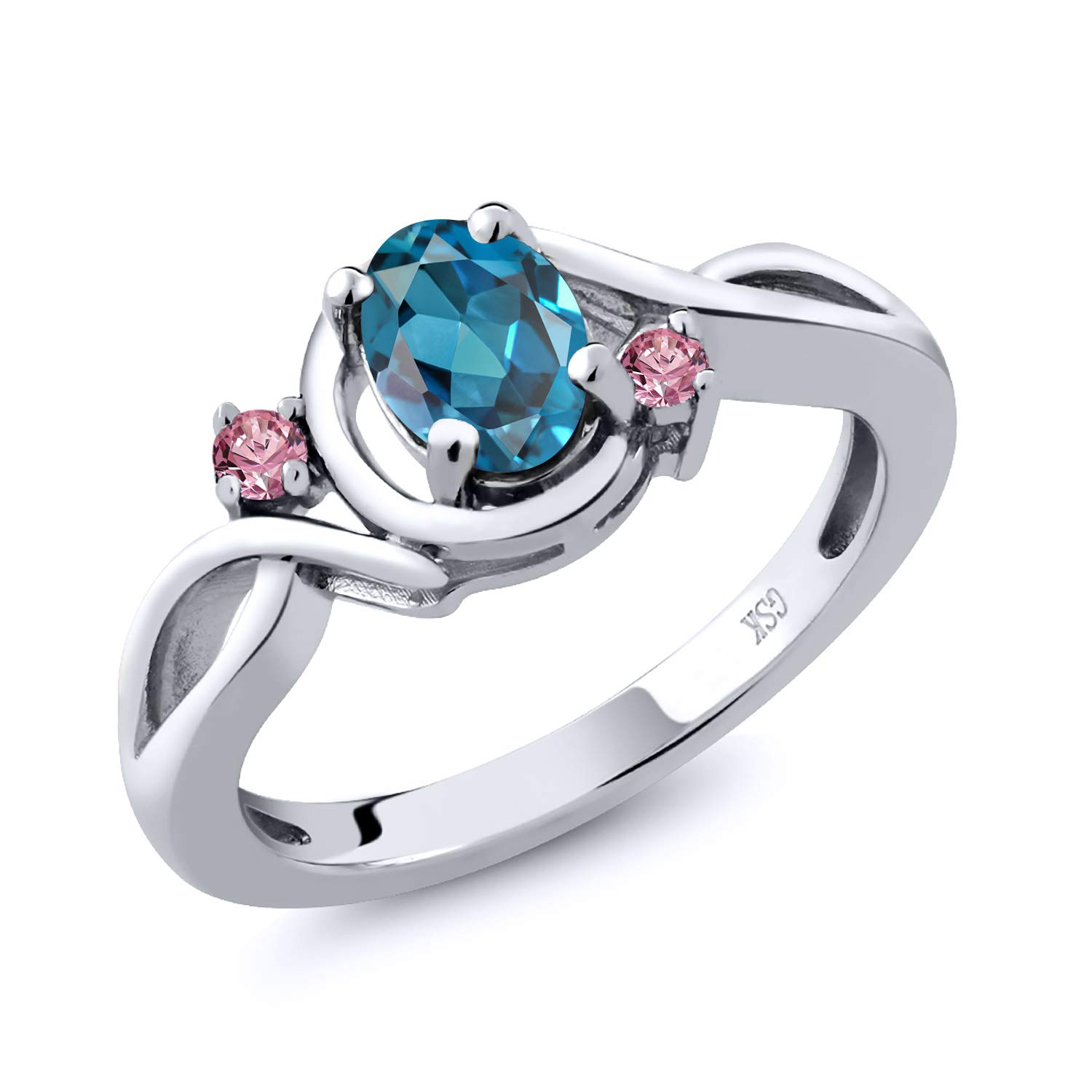 1.08 Ct Oval London Blue Topaz & Pink Lab-Grown Diamond Ring in 925 Sterling Silver - Elegant Engagement, Wedding, Anniversary Gift for Women