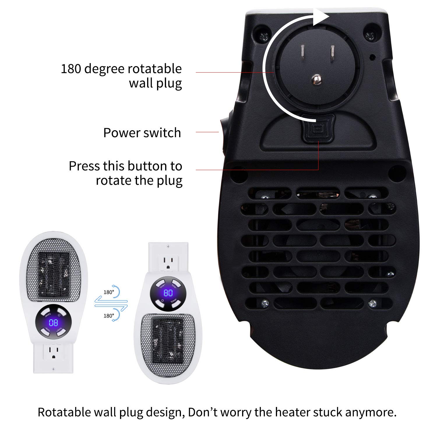 450W Portable Space Heater with Remote Control - Adjustable Thermostat, Timer & LED Display - Compact Electric Heater for Office, Dorm Room, Bedroom - Fast Heating for Winter & Energy Saving Use