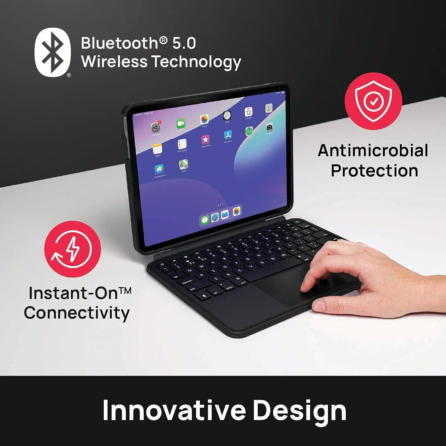 Brydge Air MAX+ Wireless Bluetooth Keyboard Case with Multi-Touch Trackpad for iPad Air 4th Gen & iPad Pro 11-inch (2020-2024) - Detachable Magnetic SnapFit Cover, MIL-STD-810G 4ft Drop Protection - Perfect for Work, Travel & Home Office Use