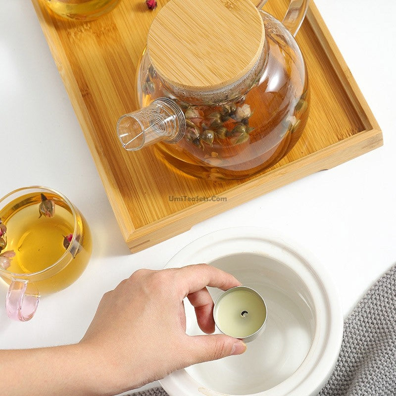 Premium Glass Tea Set with White Porcelain Warmer - Elegant Tea Brewing Gift Set for Home, Office & Relaxation - Perfect for Afternoon Tea, Gifts & Meditation