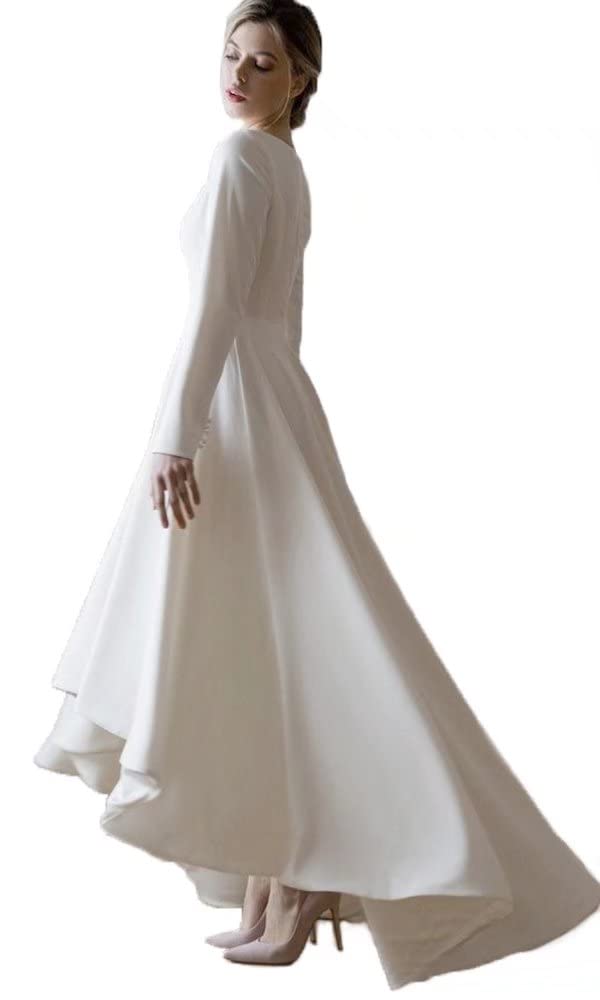 Elegant Long Sleeve Mermaid Wedding Dress for Bride - Boat Neck Satin Bridal Gown with Train - Perfect for Beach, Church, and Formal Wedding Ceremonies