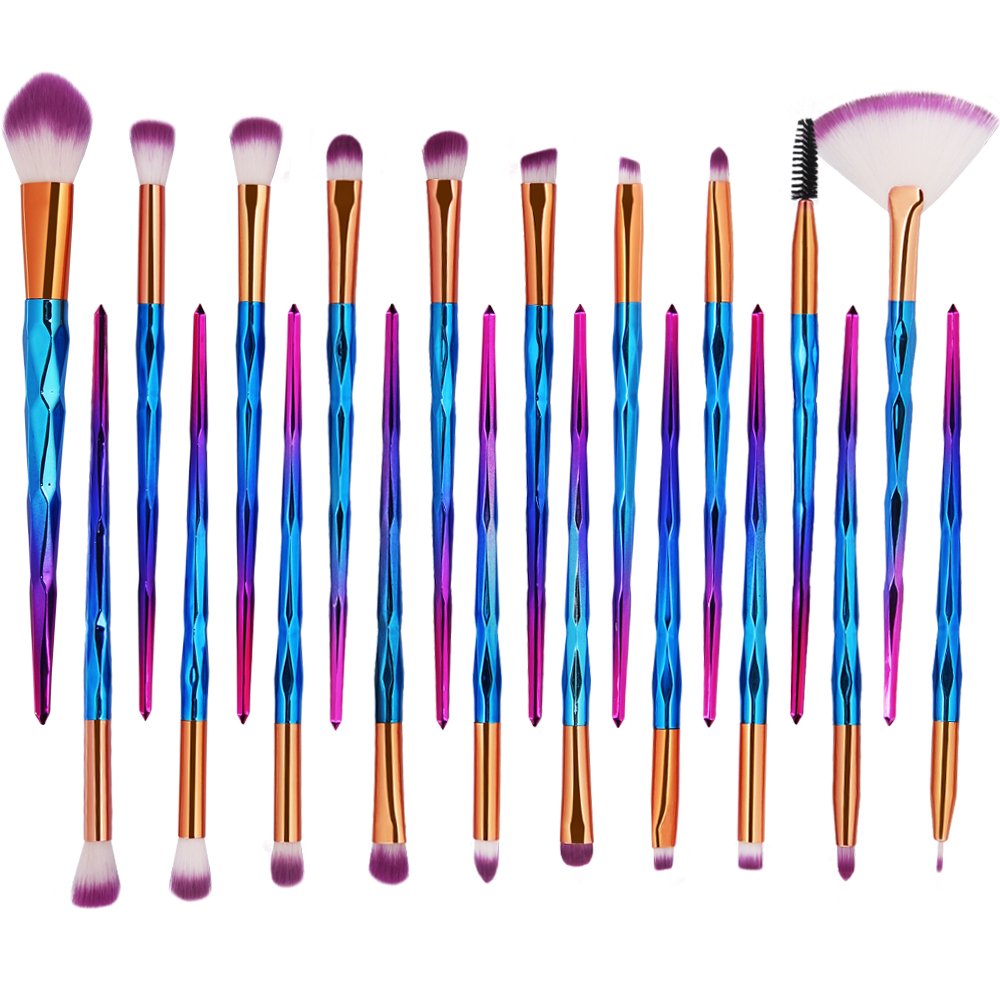 KOLIGHT 20pcs Makeup Brush Set - Eye Shadow, Eyeliner, Eyebrow, Lip & Foundation Brushes (Purple) | Professional Cosmetic Brush Kit for Precise Makeup Application - Perfect for Daily Use, Travel & Professional Makeup Artists