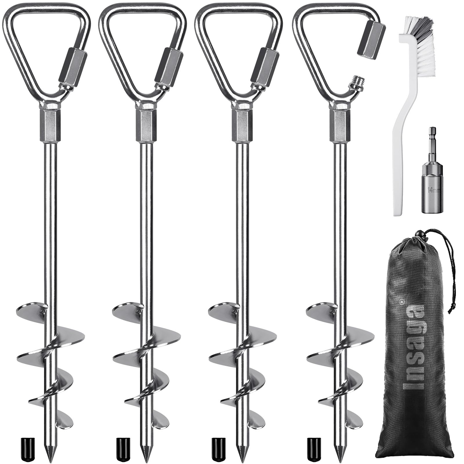 17'' Heavy Duty Trampoline Tent Stakes - Fully Welded Metal Screw-In Ground Anchors for Inflatables, Sheds & High Wind Protection (4-Pack) | Secure Outdoor Equipment, Play Structures & Temporary Shelters