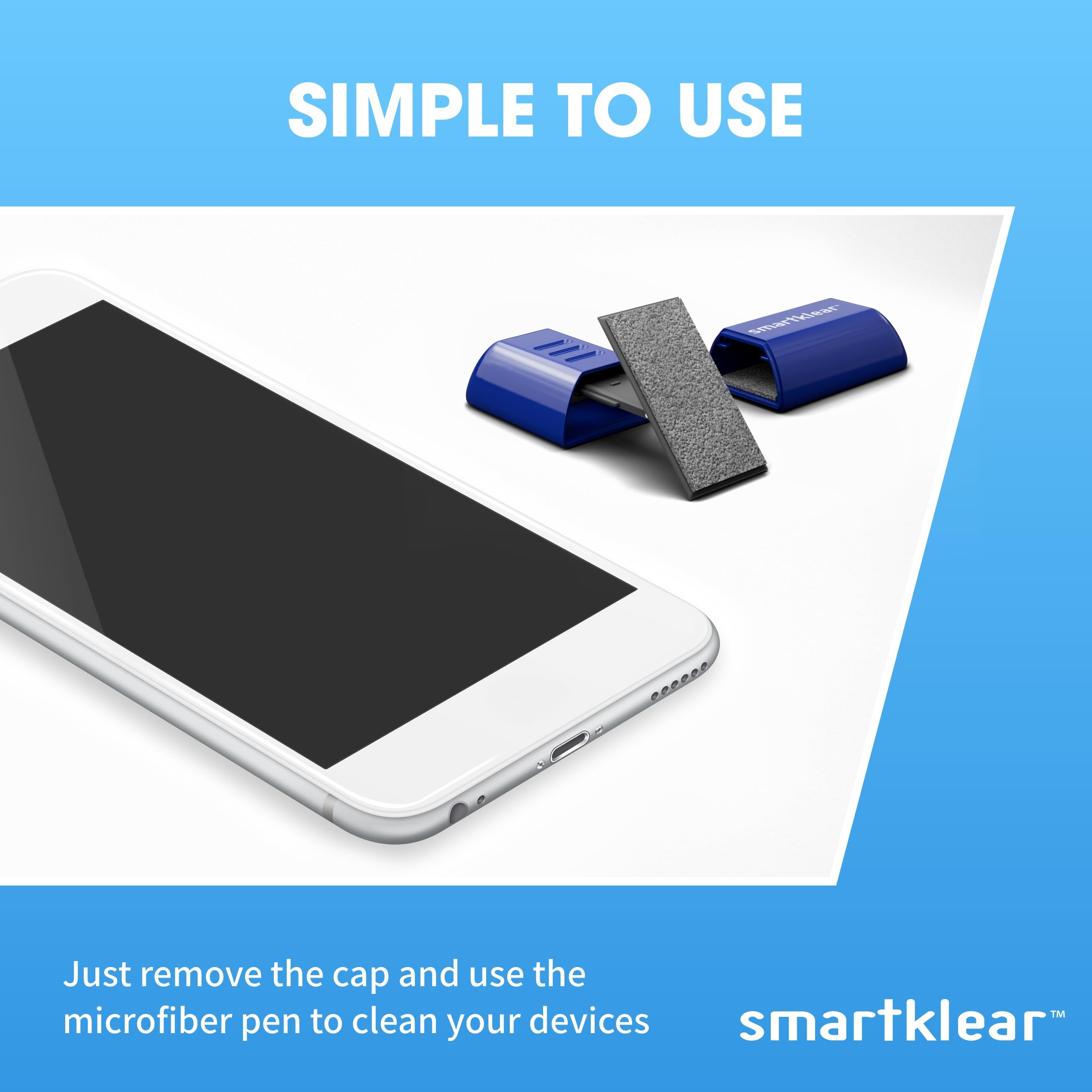 SmartKlear Smart Phone Screen Cleaner - Carbon Microfiber Technology for iPhone, Android & All Devices - Blue (1 Pack) - Perfect for Home, Office & Travel Use