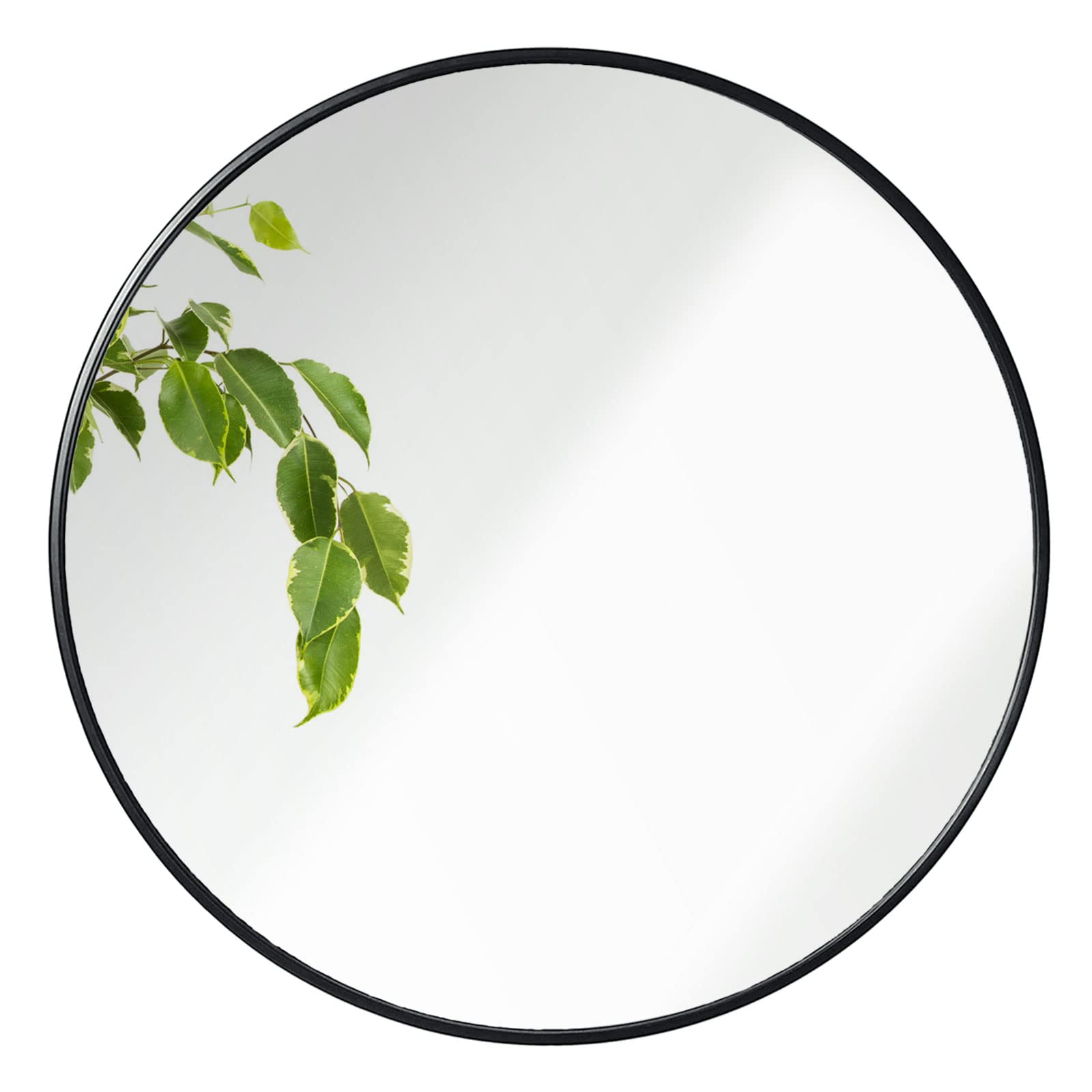 42 Inch Round Wall Mirror - Decorative Black Circular Mirror with Brushed Metal Frame, Farmhouse Style Oversized Hanging Vanity Mirror for Bathroom, Living Room & Entryway | Perfect for Home Decor, Makeup Area & Wall Accent