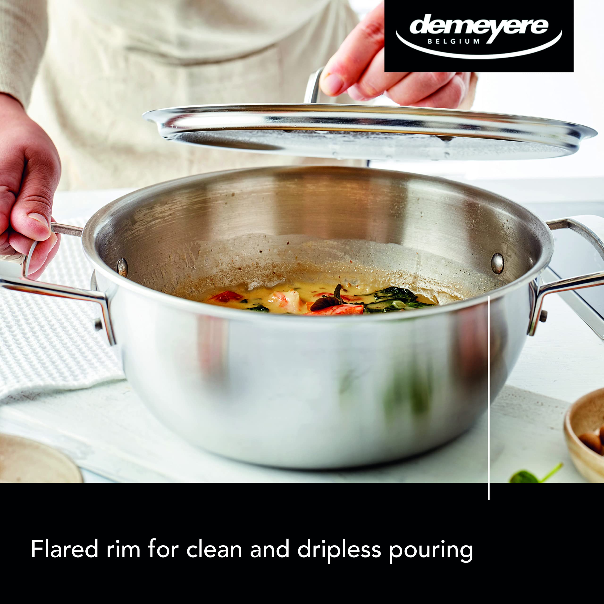 DEMEYERE Essential 5 Conical Stainless Steel Cookpot - 28cm Diameter - Induction & Stovetop Compatible - Energy Efficient, Fast Heat Conduction - 30 Year Warranty - Perfect for Soups, Stews & Pasta Cooking