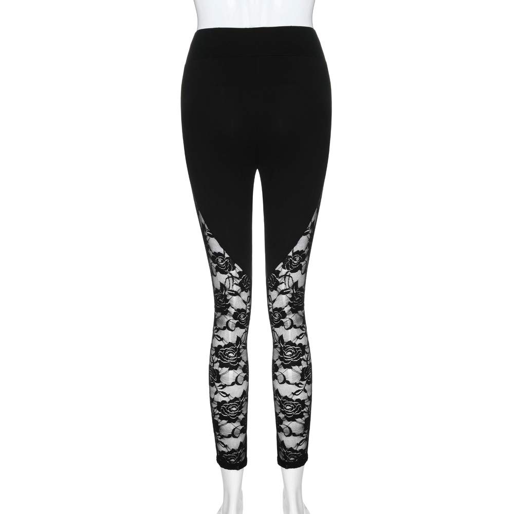 Women's Fashion Shiny Leggings - Sexy Lace Floral Patchwork Yoga Pants for Gym, Workout & Active Wear | Perfect for Yoga, Running, Fitness & Casual Outfits
