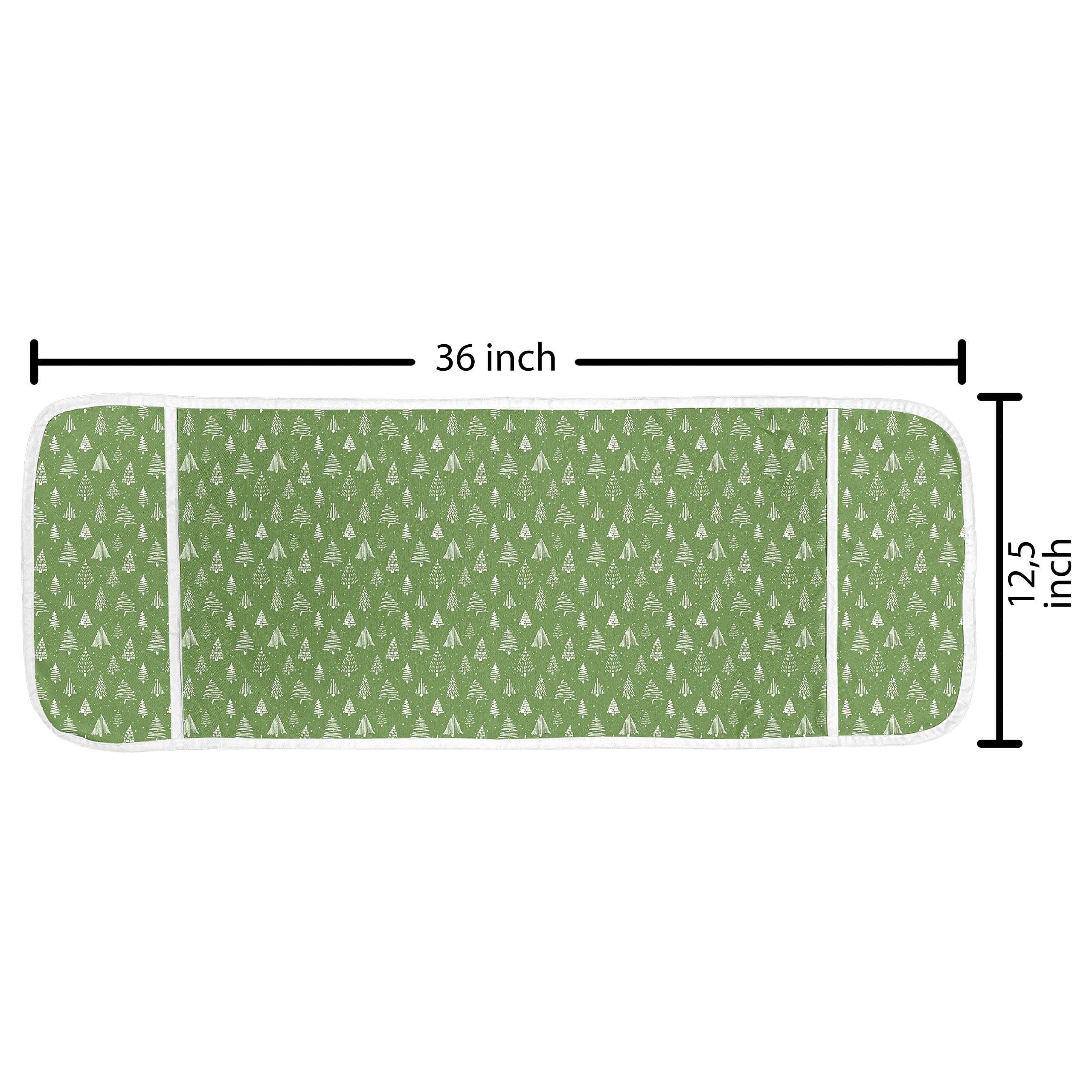 Ambesonne Green Christmas Microwave Cover - Hand Painted Abstract Snowy Pine Trees Design, Waterproof Kitchen Organizer with Pockets, 36 x 12 Inches, White - Perfect for Holiday Decor & Microwave Protection