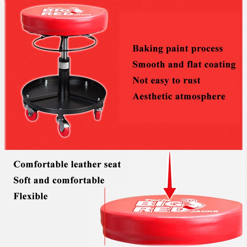 Adjustable Height Pneumatic Mobile Rolling Garage Stool with Equipment Tray & 5 Casters (54cm-42cm) - Perfect Mechanic Roller Seat for Auto Repair, Workshop & DIY Projects