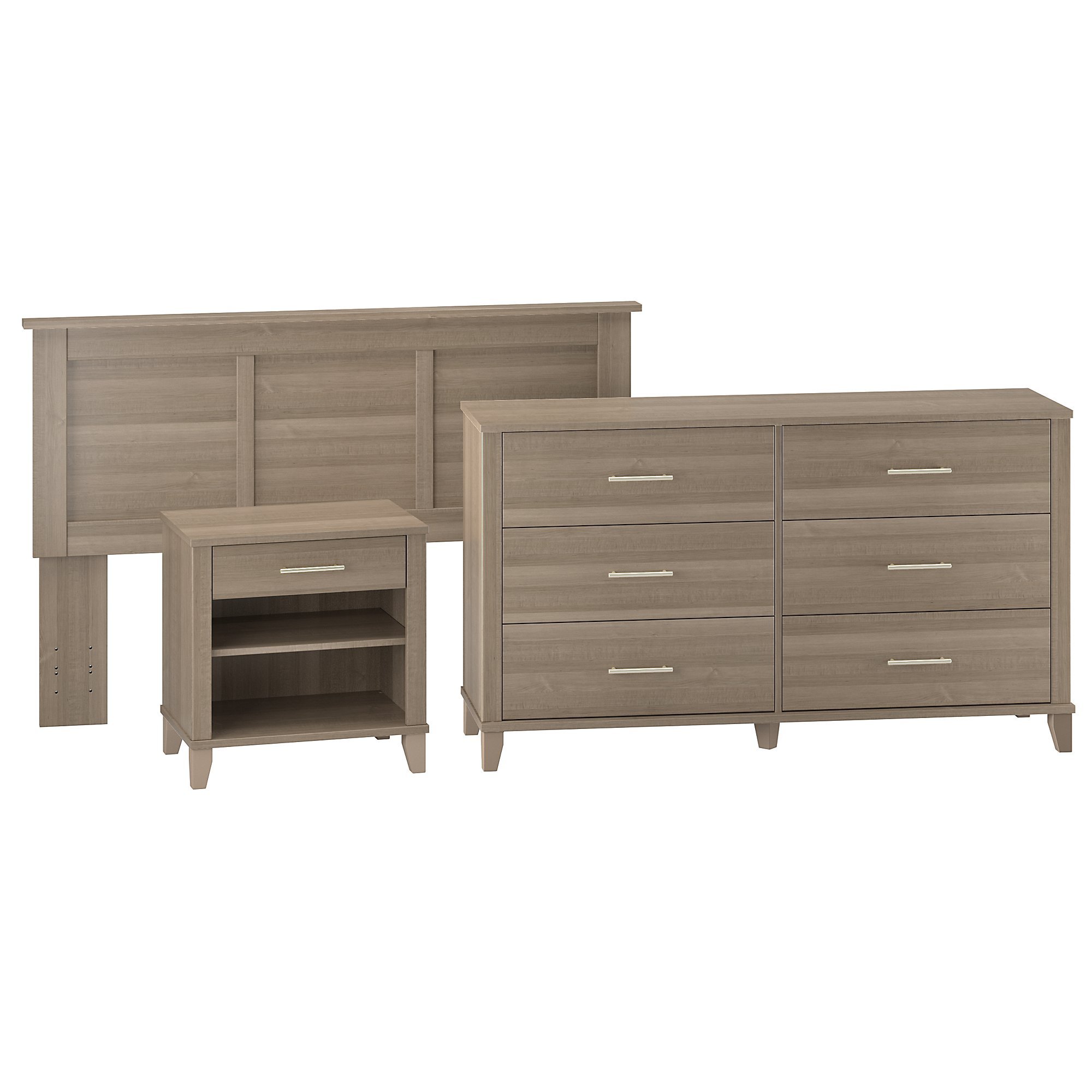 Bush Furniture Somerset Headboard, Dresser and Nightstand Bedroom Set in Ash Gray - Modern Bedroom Furniture for Small Spaces & Guest Rooms