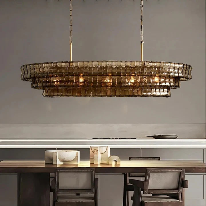 Modern Lime Glass Oval Chandelier - 54W/65W LED Lighting Fixture for Dining Room, Living Room & Bedroom Decoration