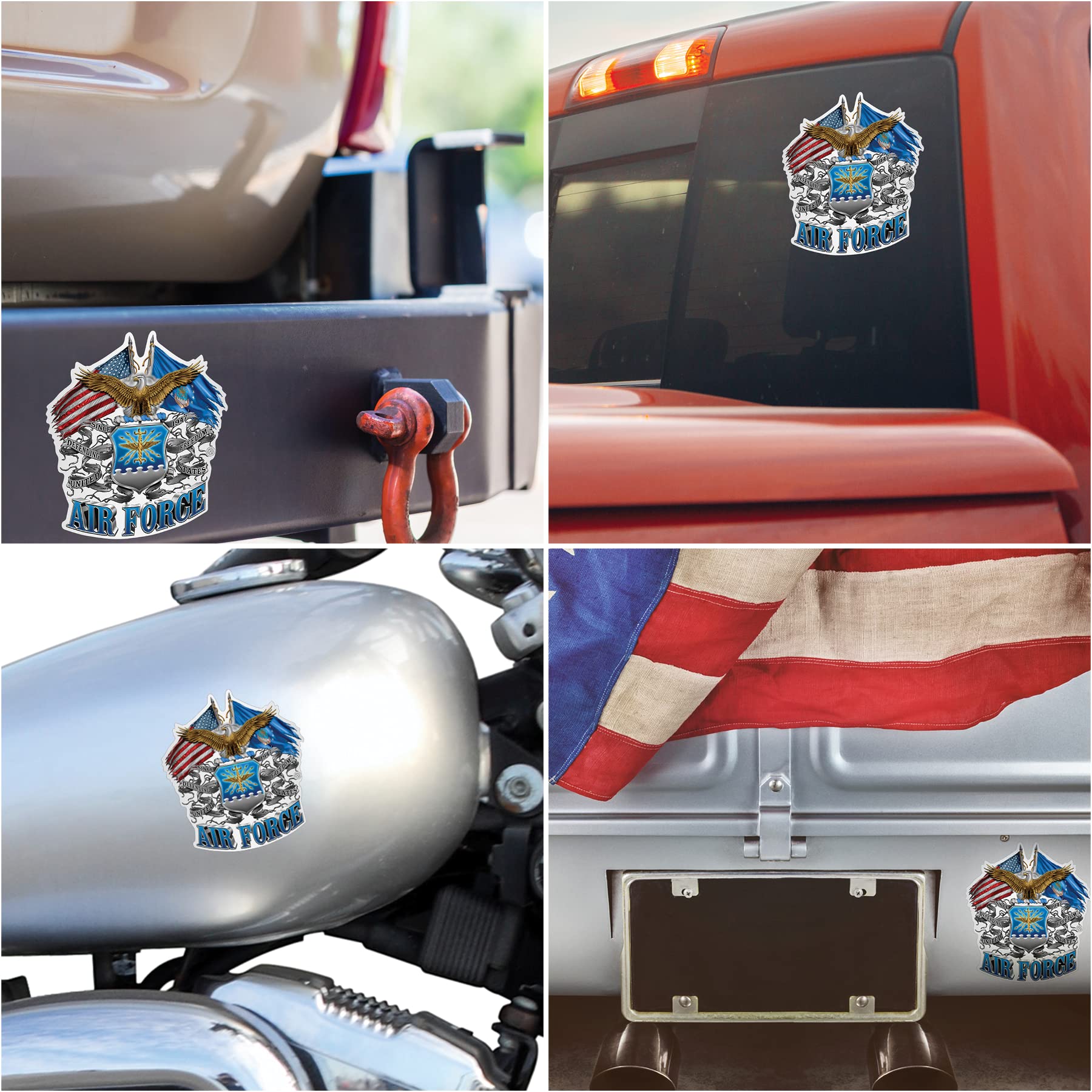 Collectible Air Force Decals (6in, 4-Pack) - Premium Vinyl Double Flag Air Force Eagle Stickers for Home, Car, Laptop & Gifts | Show Military Pride & Support | Perfect for Veterans Day, Patriotic Decor & Military Appreciation Gifts