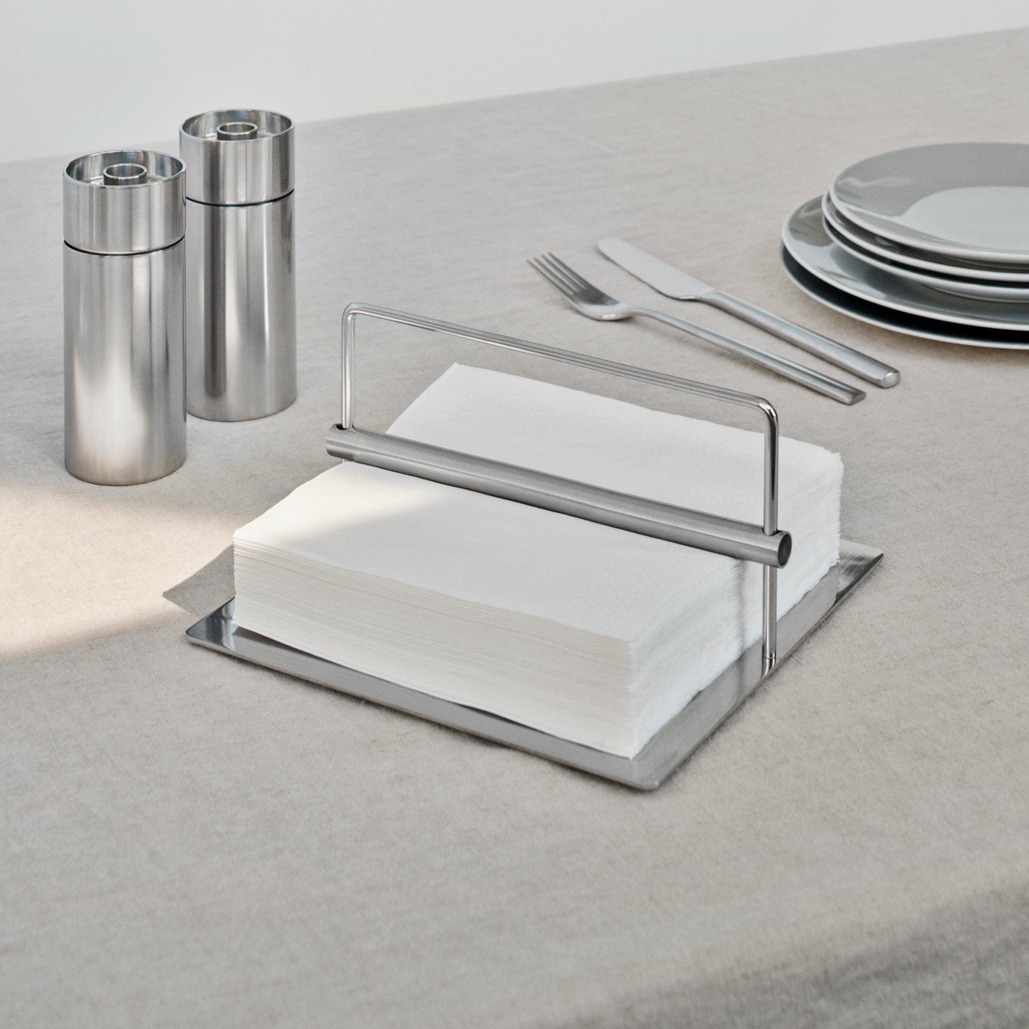 STELTON Original Stainless Steel Napkin Holder - Elegant Tableware for Dining, Kitchen & Restaurant Use