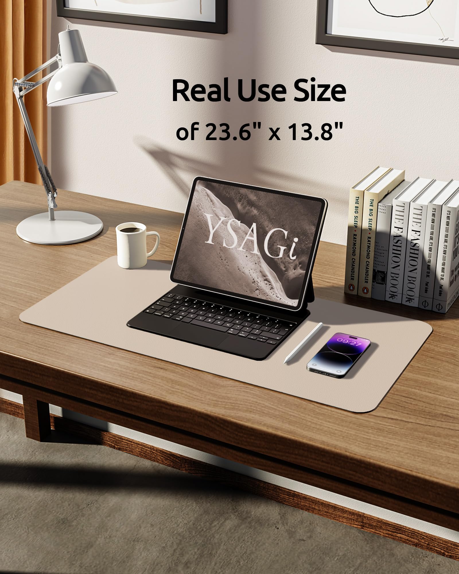 YSAGi Premium PU Leather Desk Pad Protector - Non-Slip Large Mouse Pad & Office Desk Mat (23.6