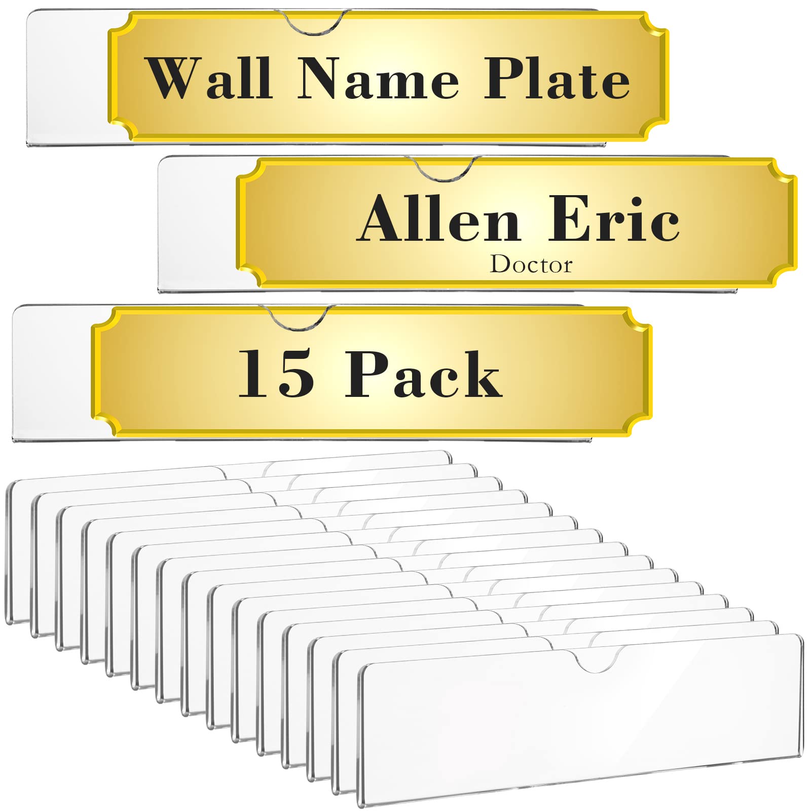 15 Pack Clear Acrylic Name Plate Holders with Adhesive - 2