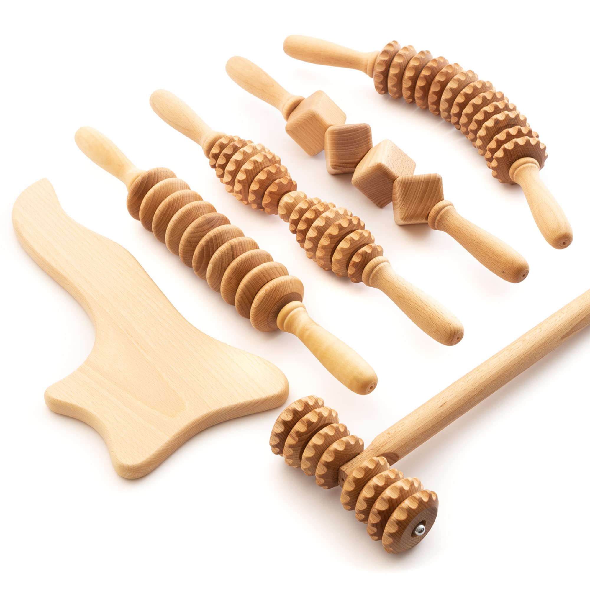 Tuuli Accessoires Maderotherapie Wooden Massage Roller Set - Anti-Cellulite & Lymphatic Drainage Therapy Kit for Body Sculpting & Relaxation - Perfect for Home Spa, Post-Workout Recovery & Self-Care Routine