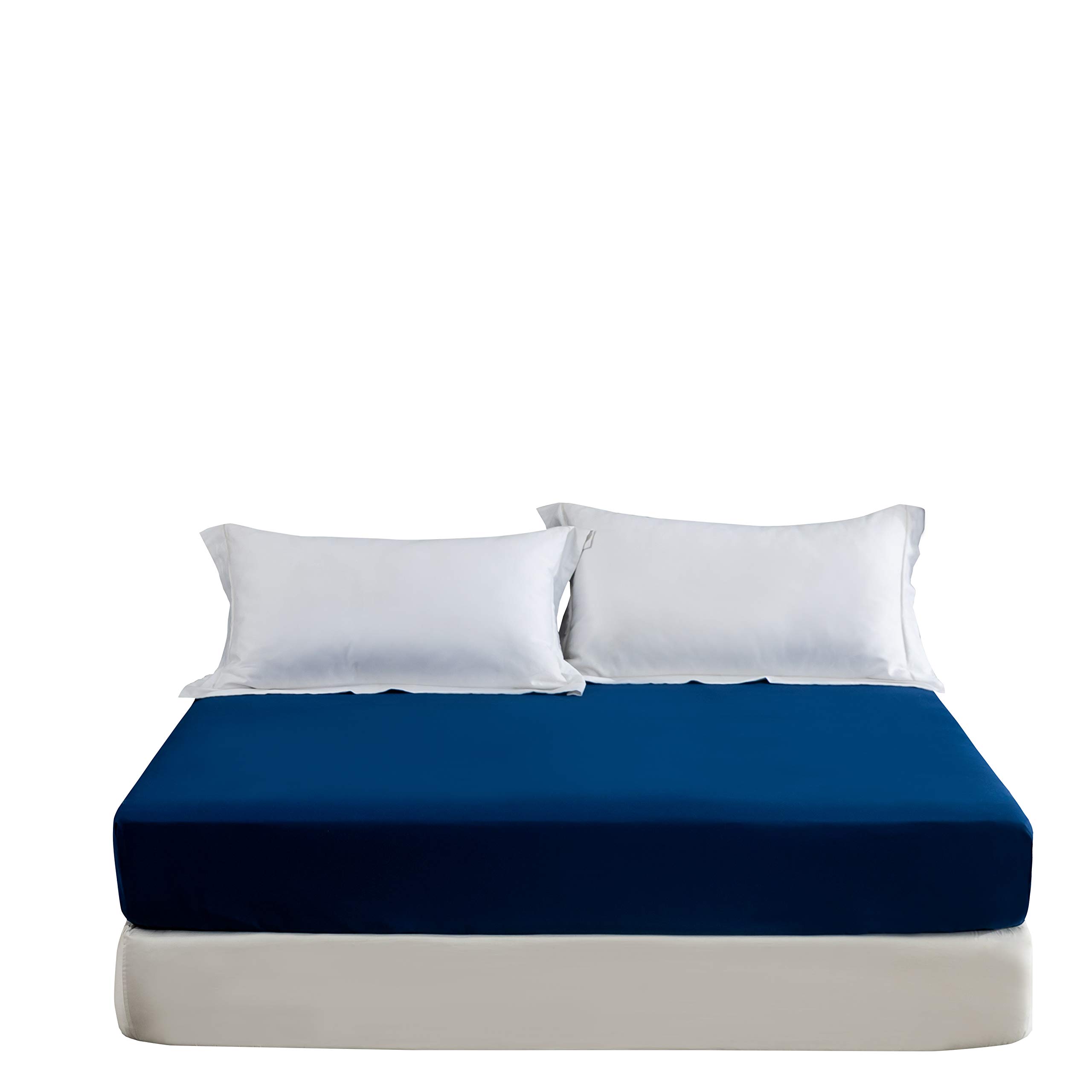 Mohap Queen Size Fitted Sheet - Deep Pocket (Up to 16''), Wide Elastic Band, Hotel Quality Brushed Microfiber - Durable, Breathable & Wrinkle Resistant - Dark Blue - Perfect for Home, Hotel & Guest Room Use